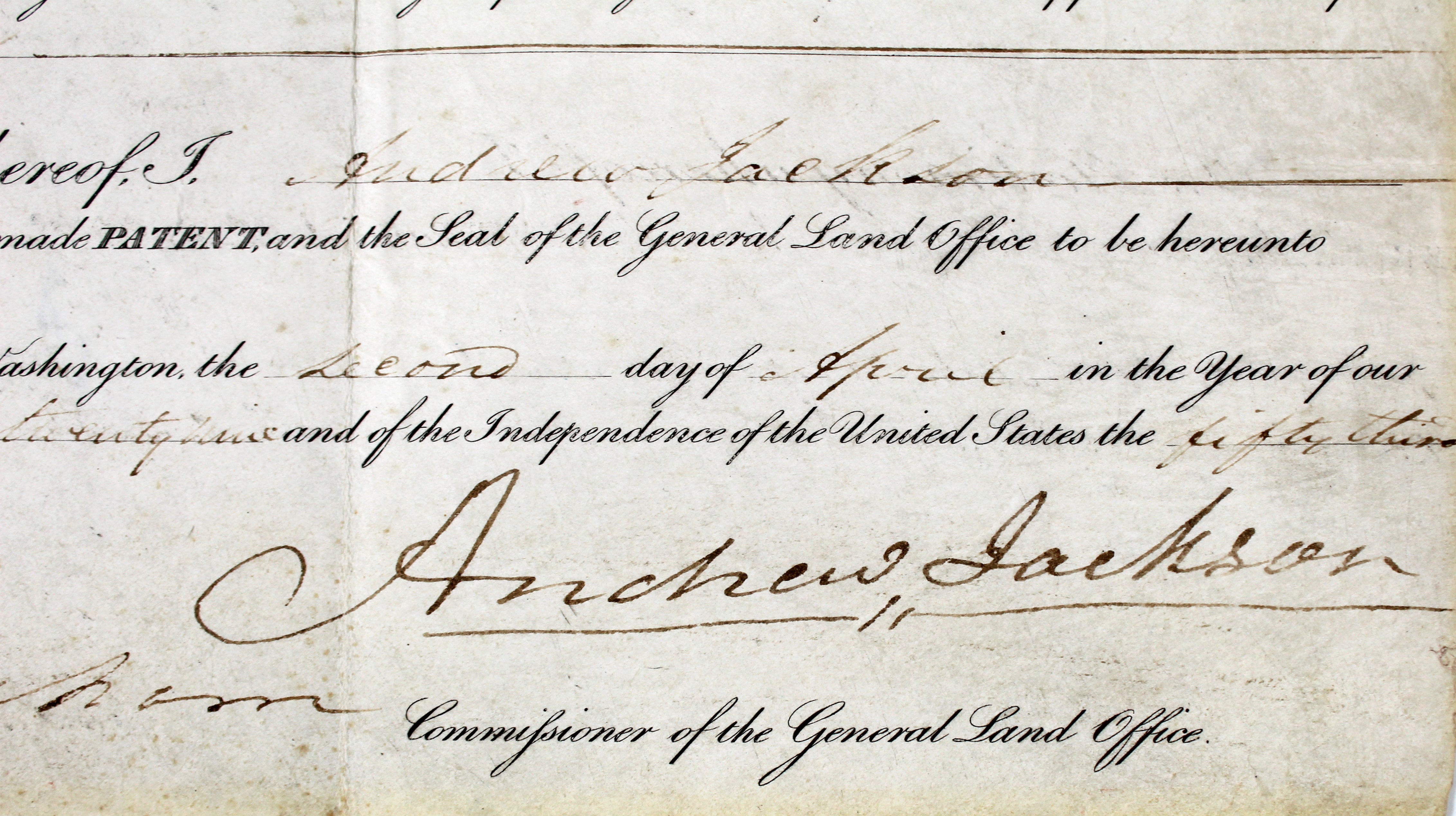 Andrew Jackson Authentic Signed 9.25x15.35 1829 Land Grant PSA/DNA #AC08161