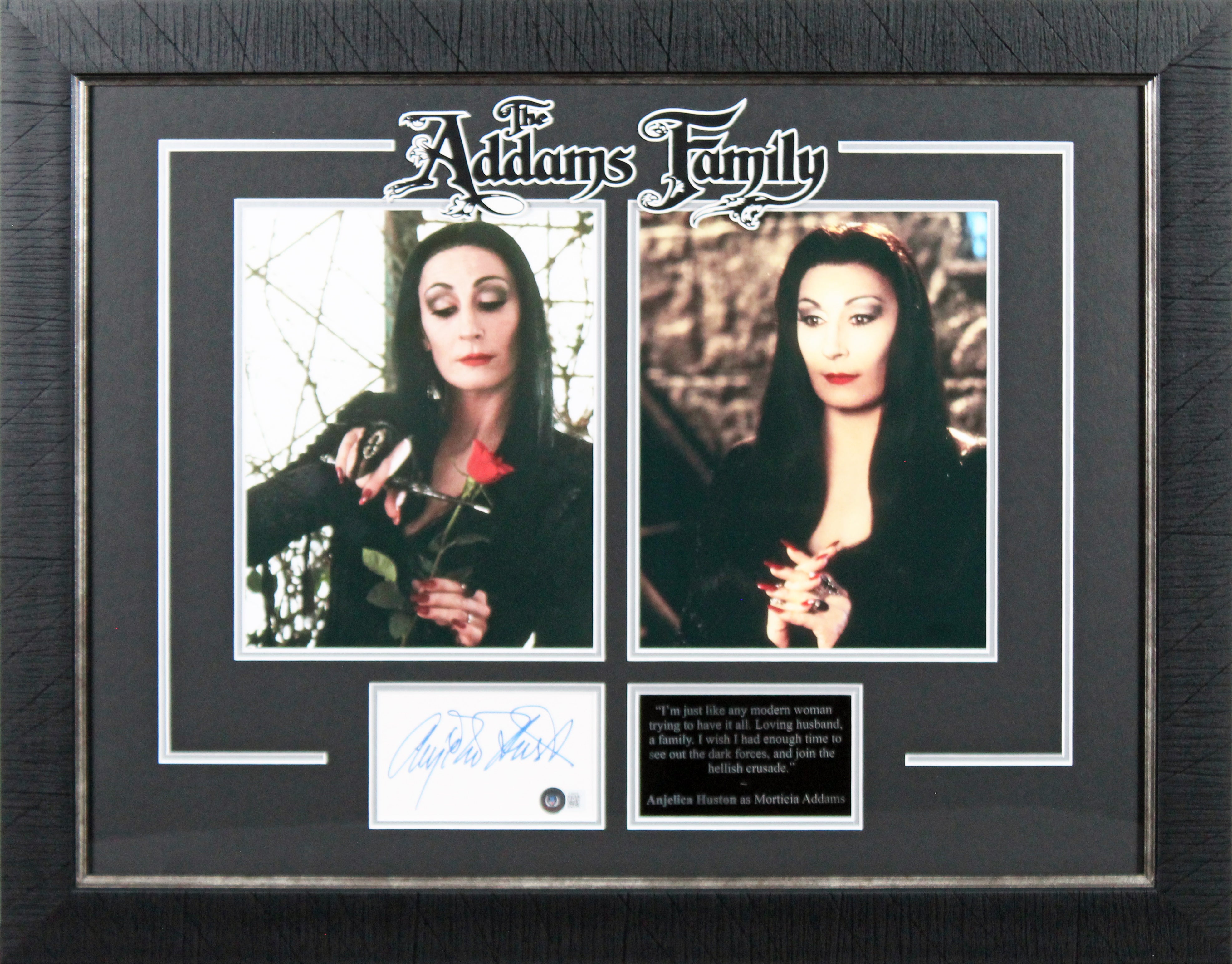 Anjelica Houston The Addams Family Signed Index Card Framed Display BAS #BL98275