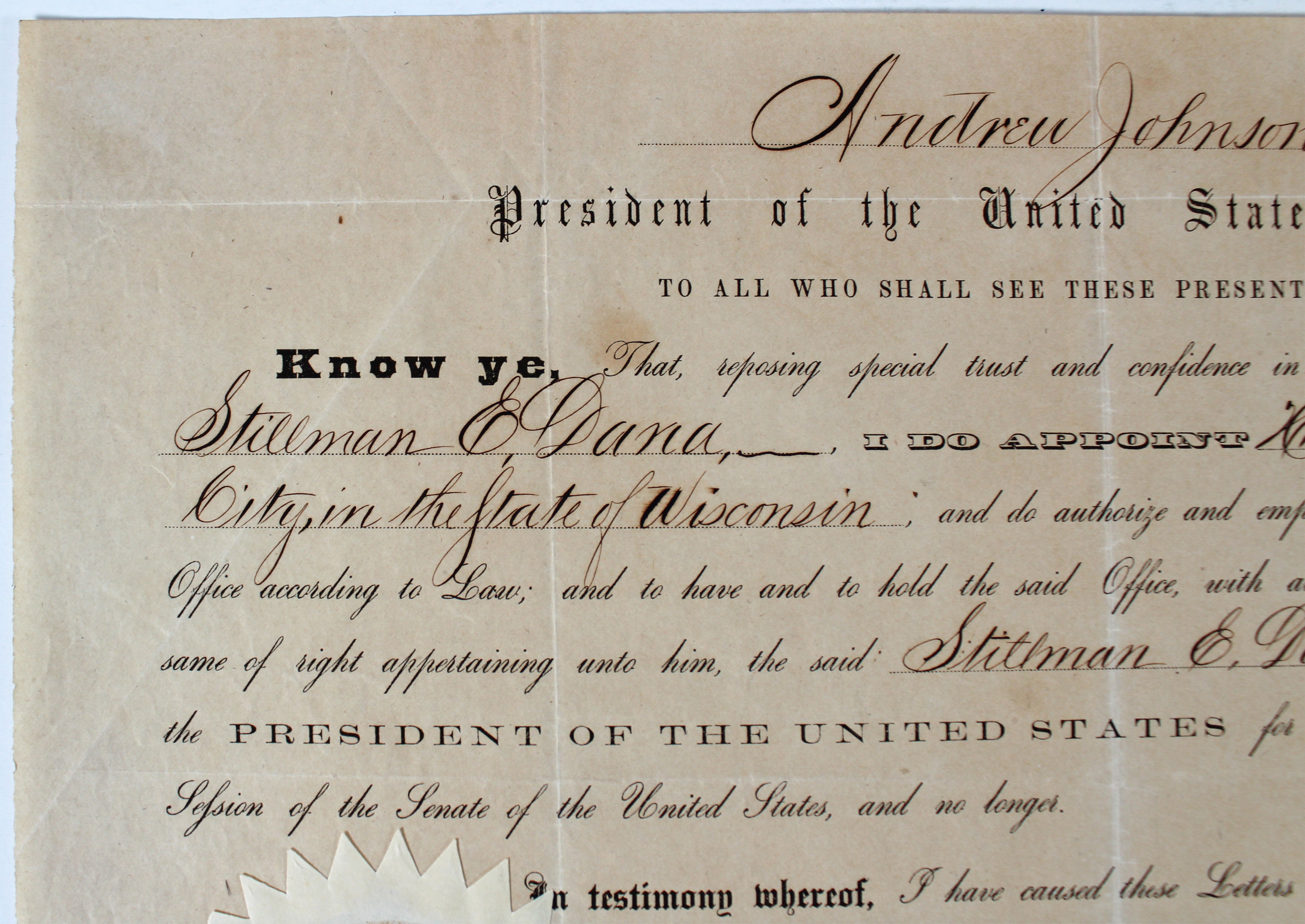 Andrew Johnson Signed 9.65x13.85 1865 Appointment Document PSA/DNA #AC08040