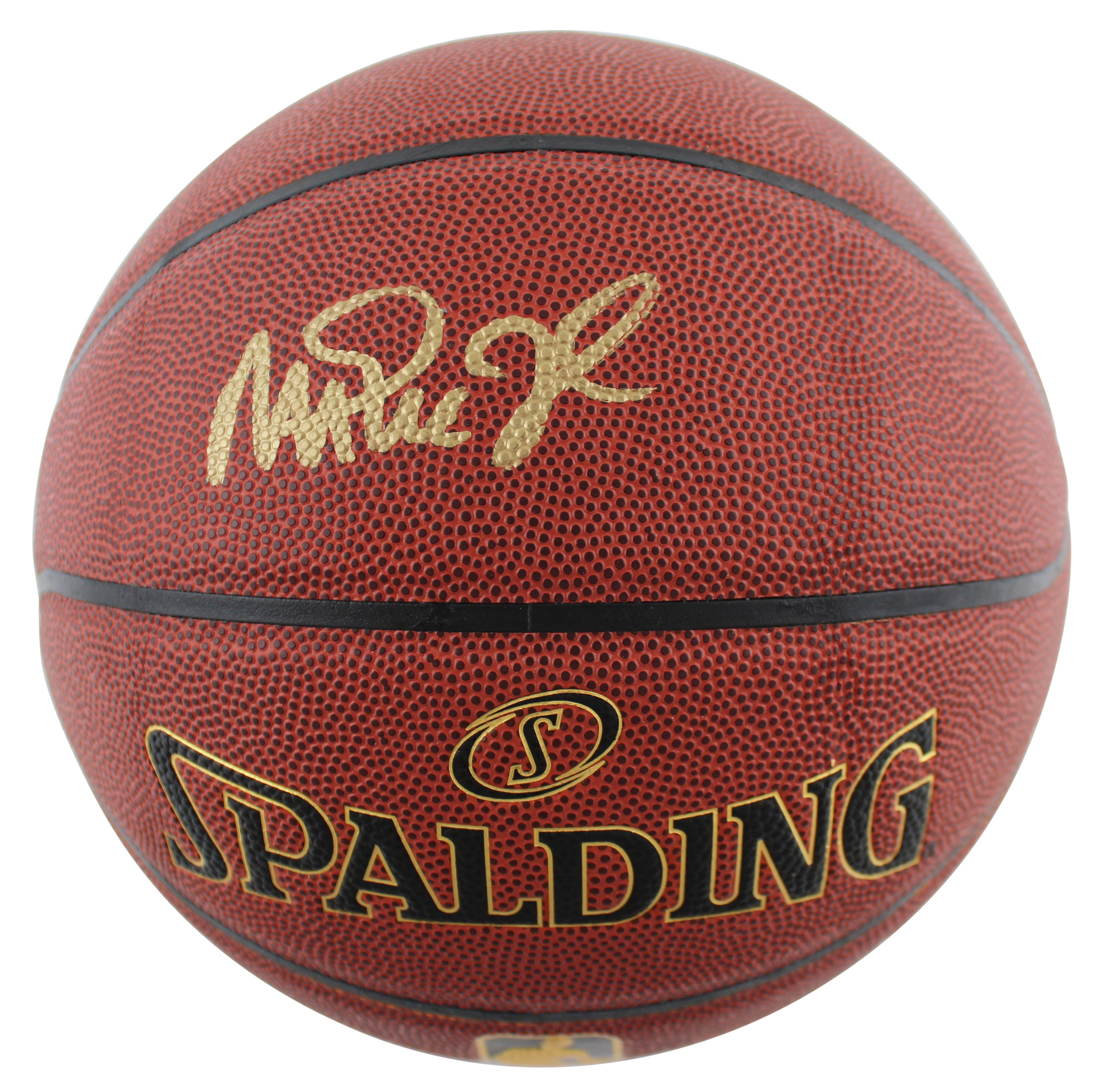 Lakers Magic Johnson Authentic Signed in Gold Spalding Brown Basketball BAS