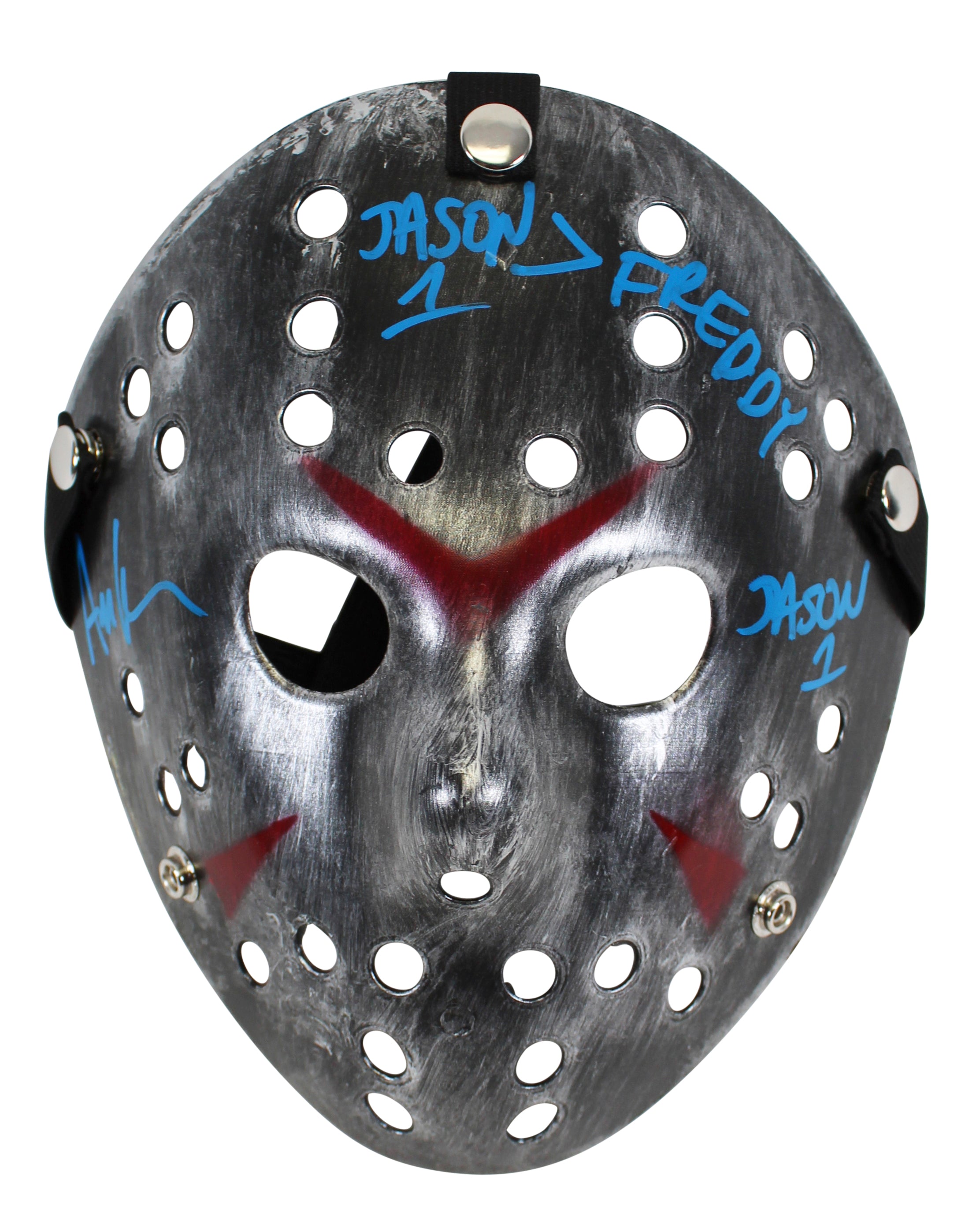 Ari Lehman Friday The 13th "Jason>Freddy" Signed Silver Jason Mask BAS #WC14402
