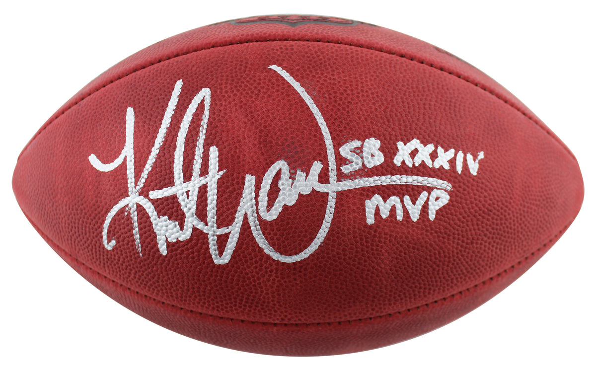 Rams Kurt Warner "SB XXXIV MVP" Signed Official  SB Logo Nfl Football BAS Wit