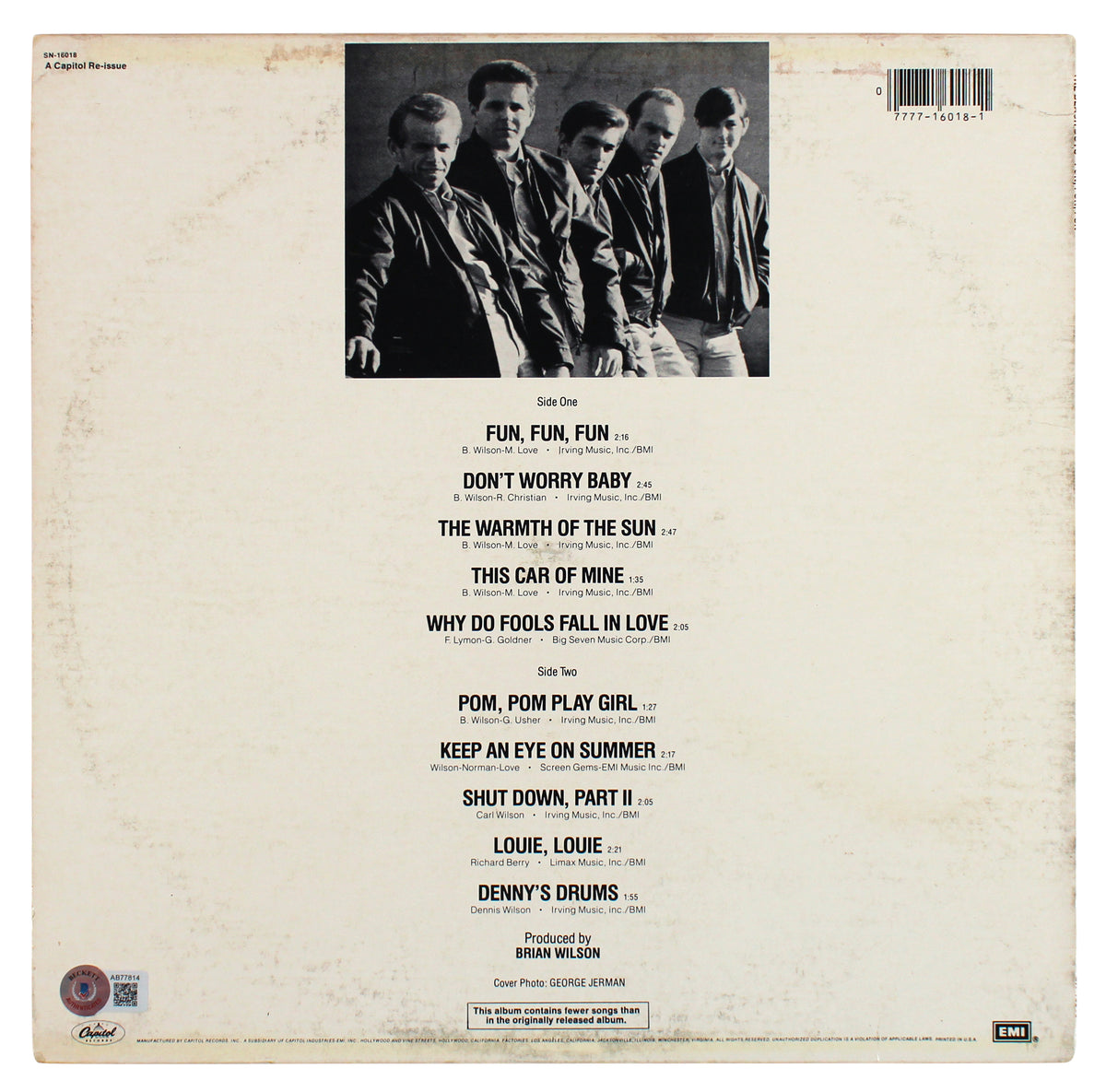The Beach Boys (3) Wilson, Love & Jardine Signed Album Cover BAS #AB77814