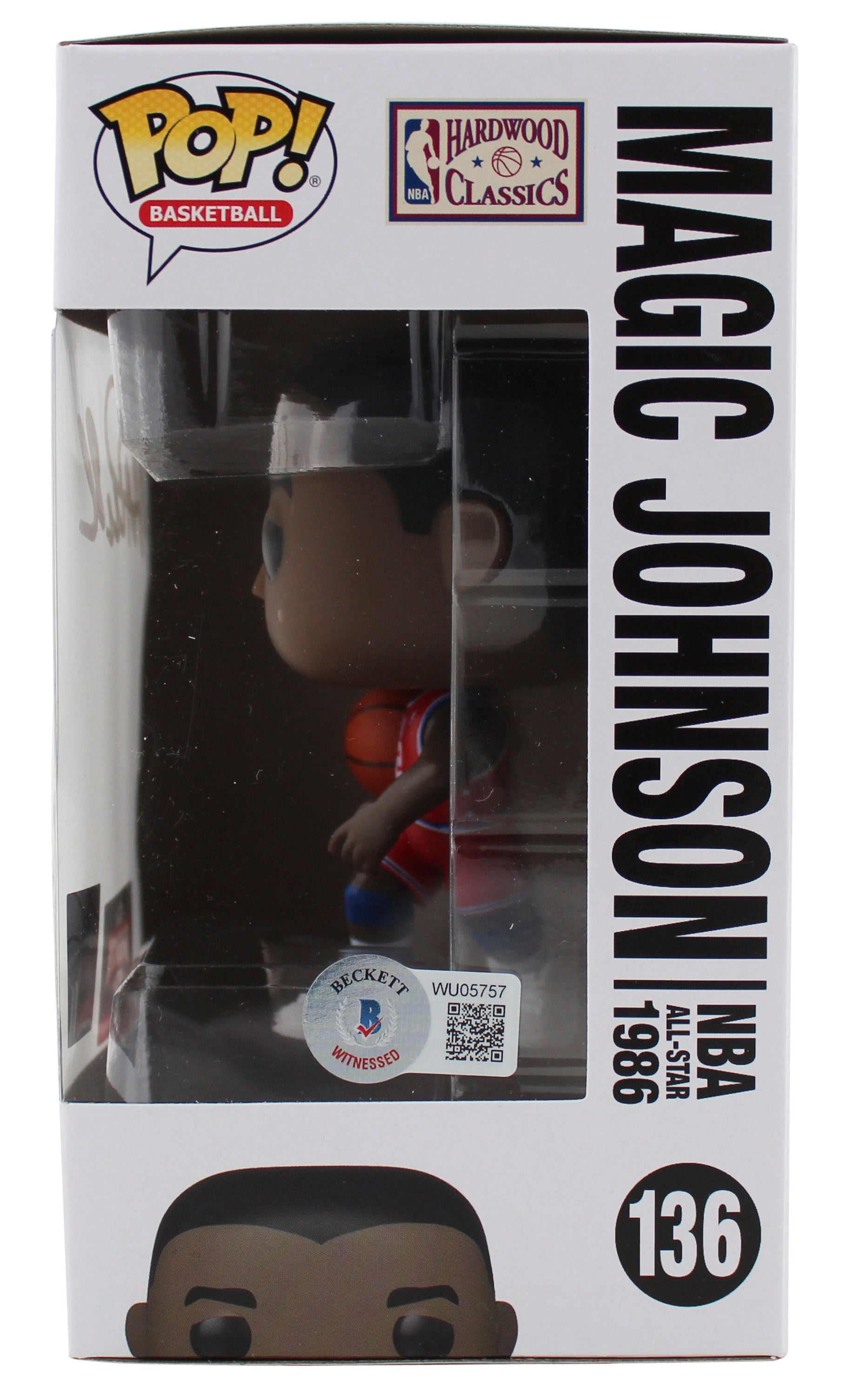 Magic Johnson Signed All Stars #136 Funko Pop Vinyl Figure w/ White Sig BAS Wit