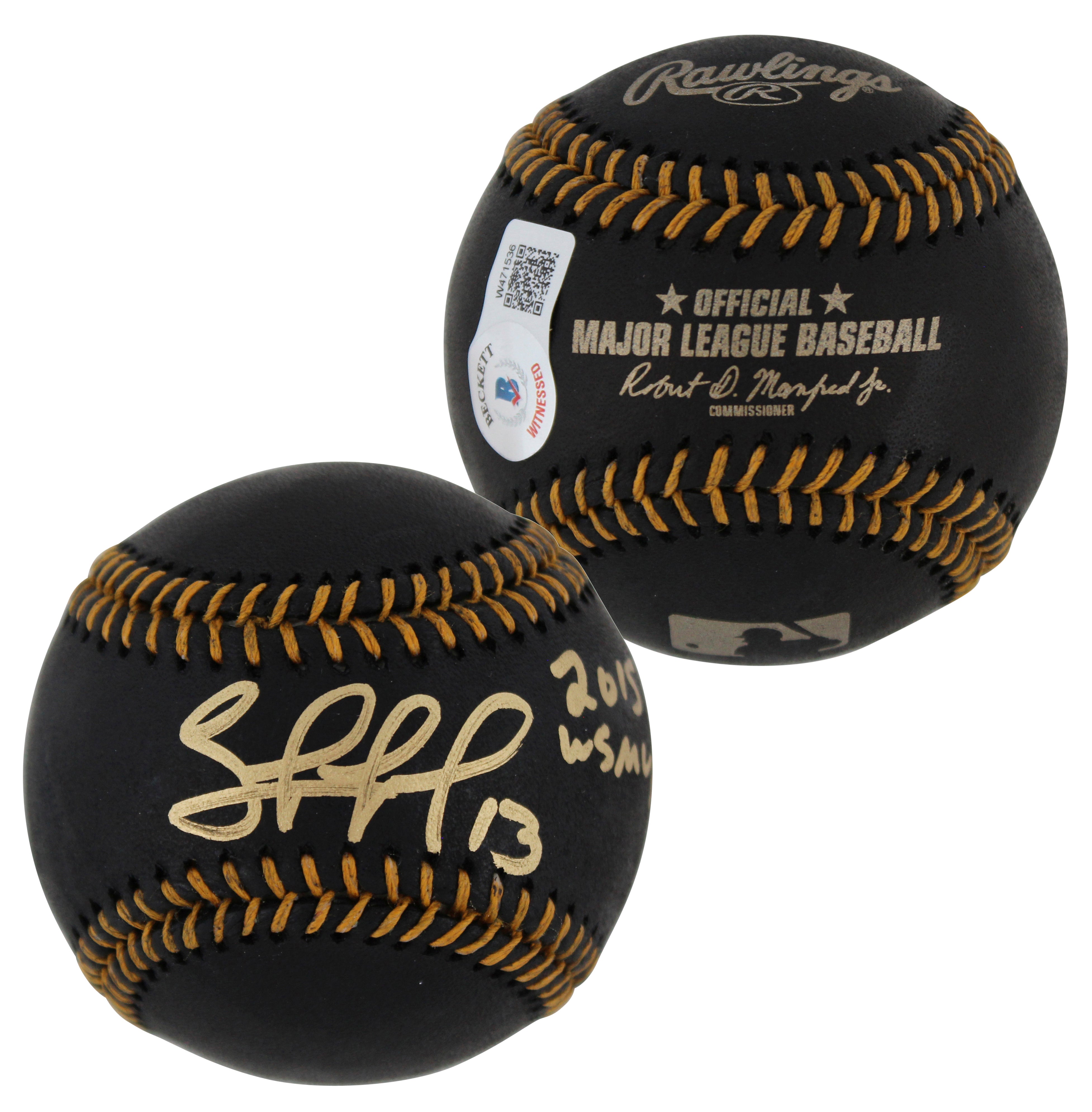 Royals Salvador Perez "2015 WS MVP" Signed Black Oml Baseball BAS Witnessed