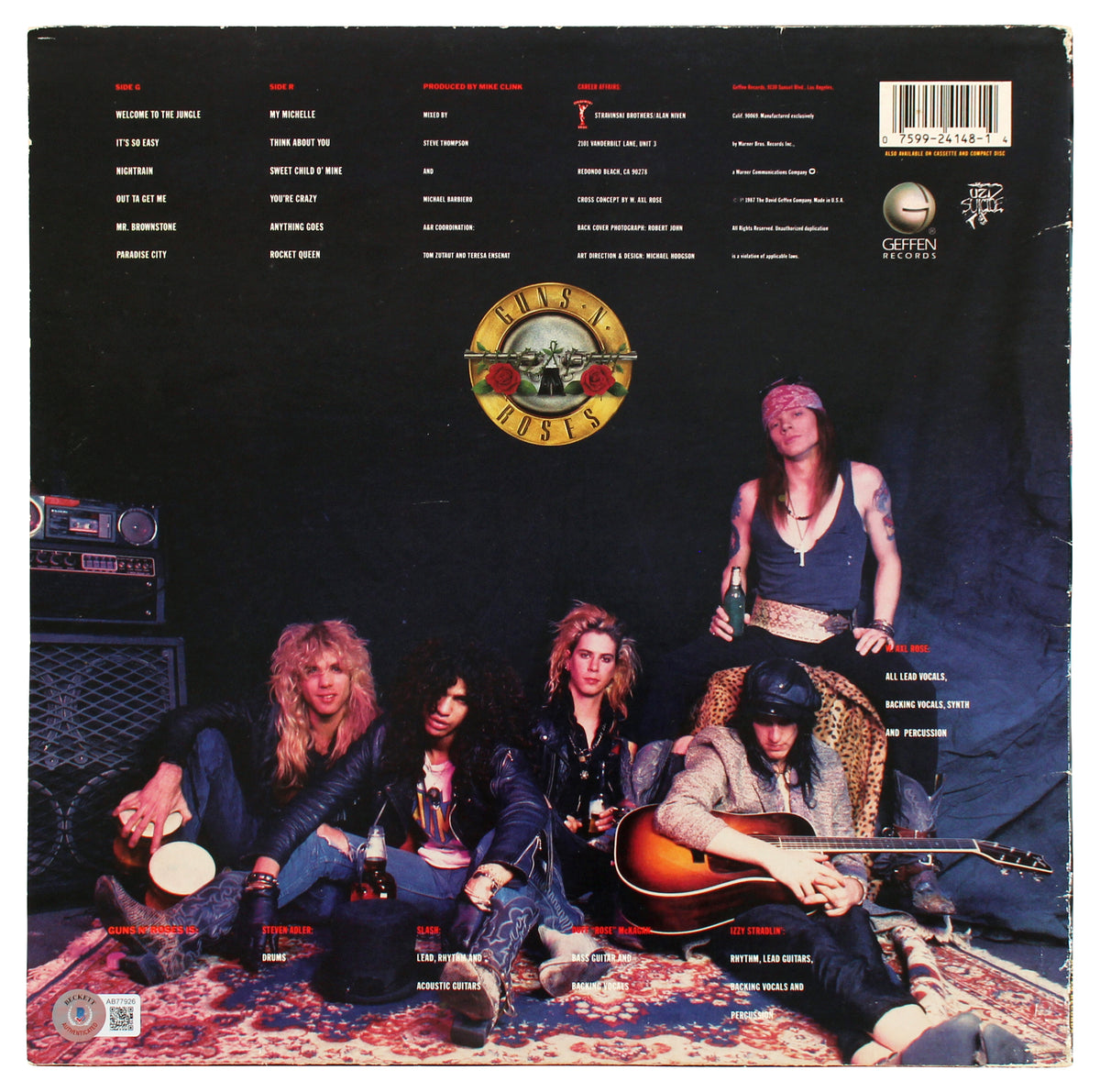 Axl Rose & Slash Guns N' Roses Authentic Signed Album Cover BAS #AB77926