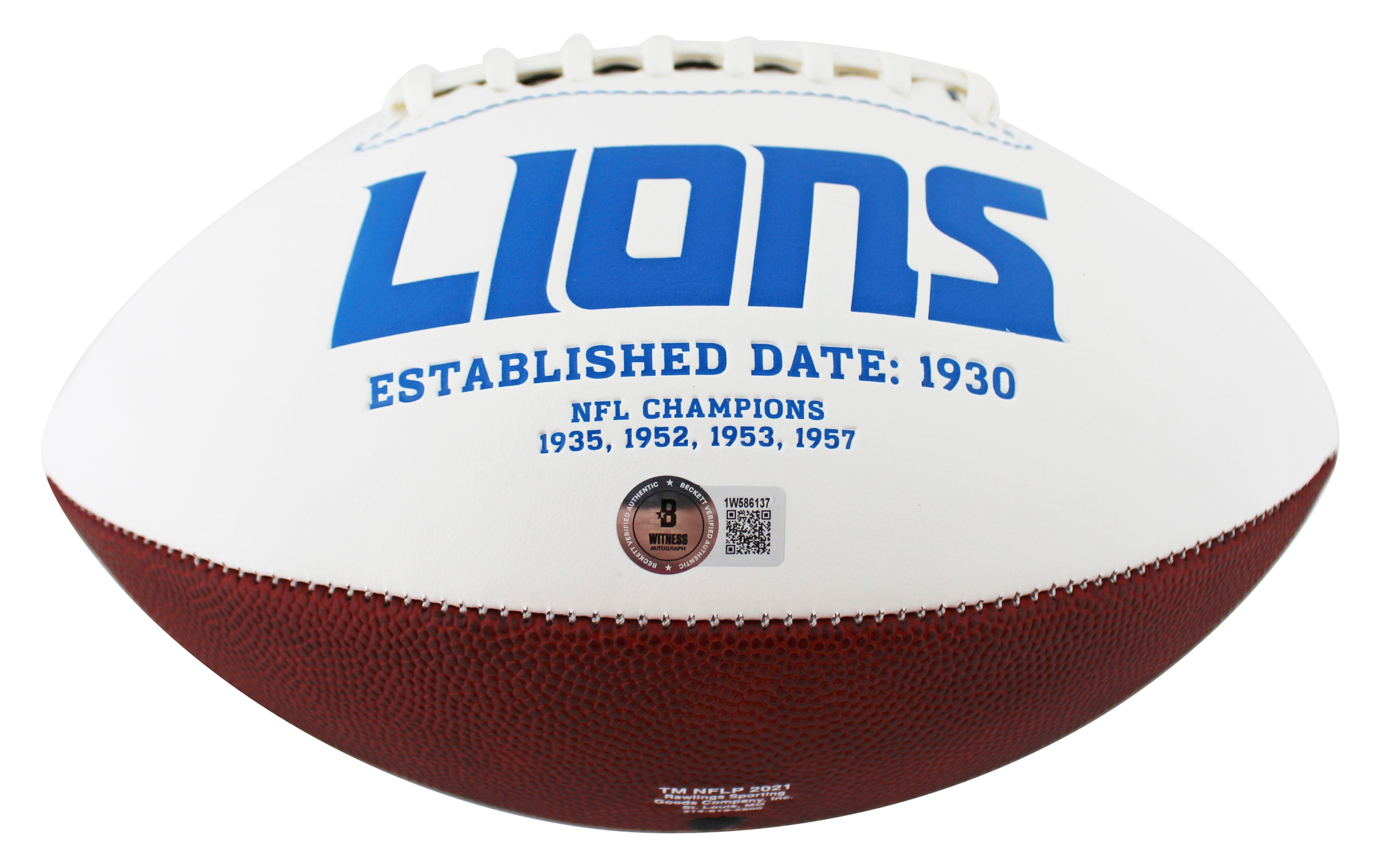 Lions Jameson Williams Signed White Panel Logo Football W/ Case BAS Witnessed