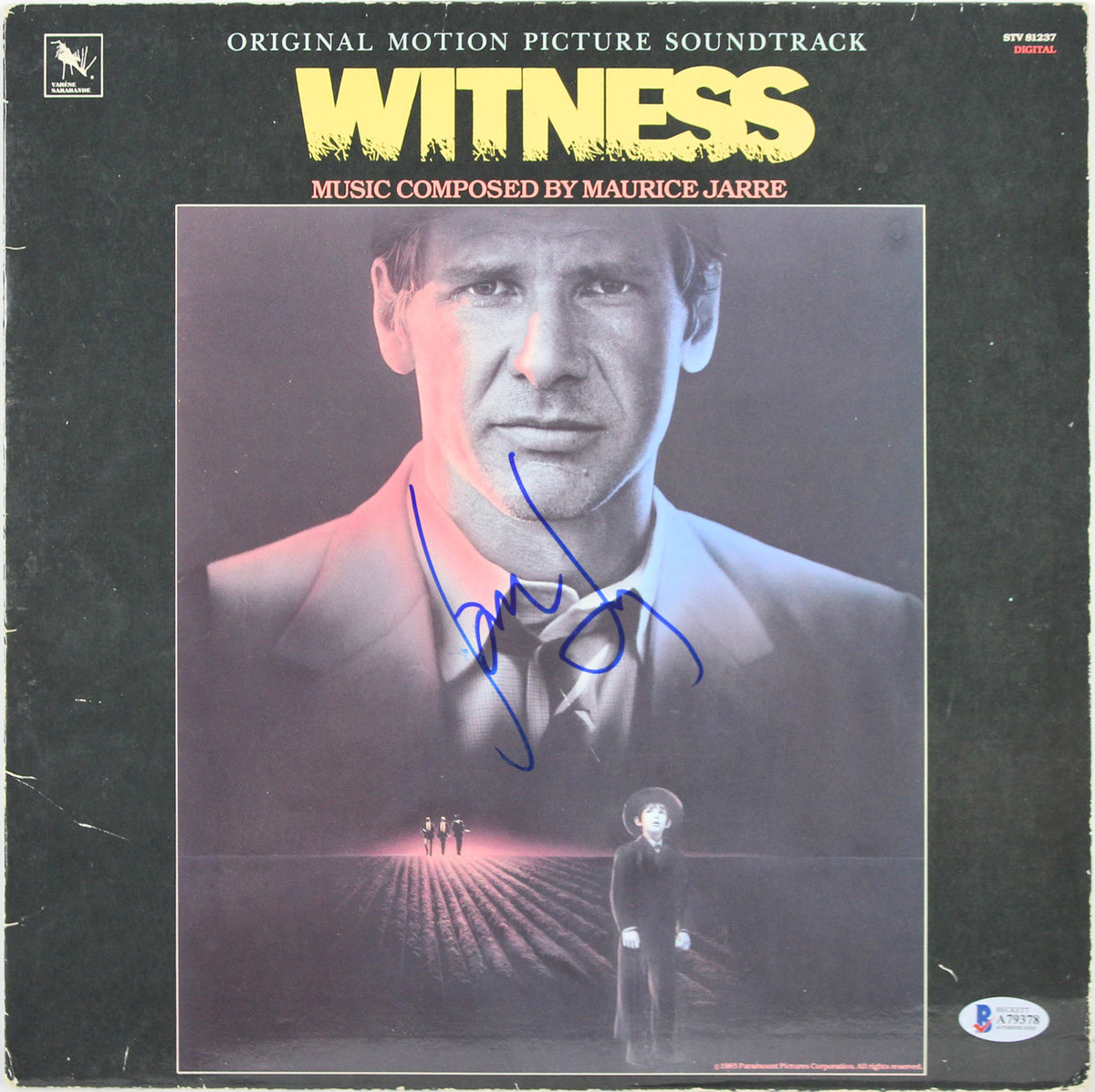 Harrison Ford Signed Witness Soundtrack Album Cover W/ Vinyl BAS #A79378