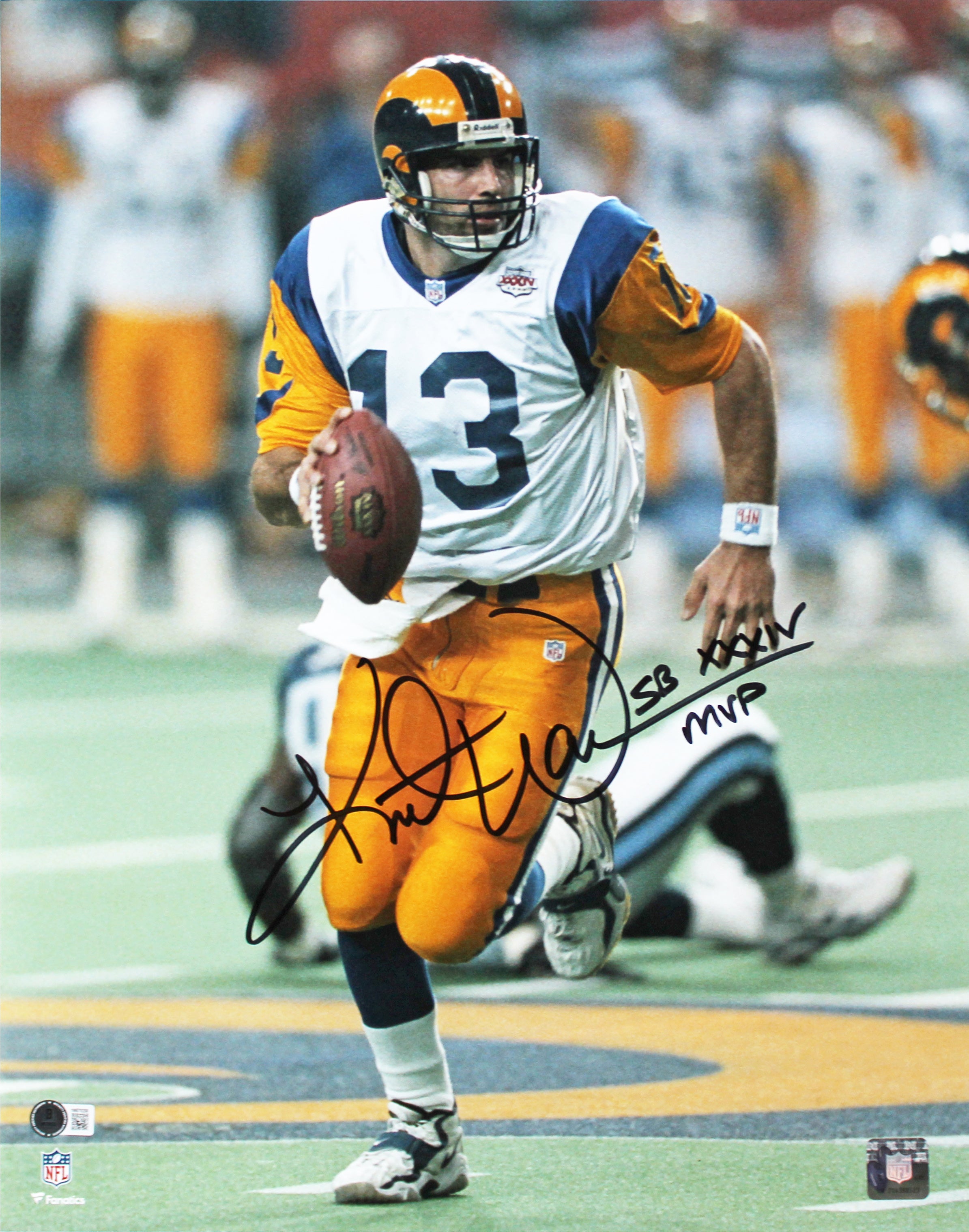 Rams Kurt Warner "SB XXXIV MVP" Signed 16x20 Photo BAS Witnessed #1W578258