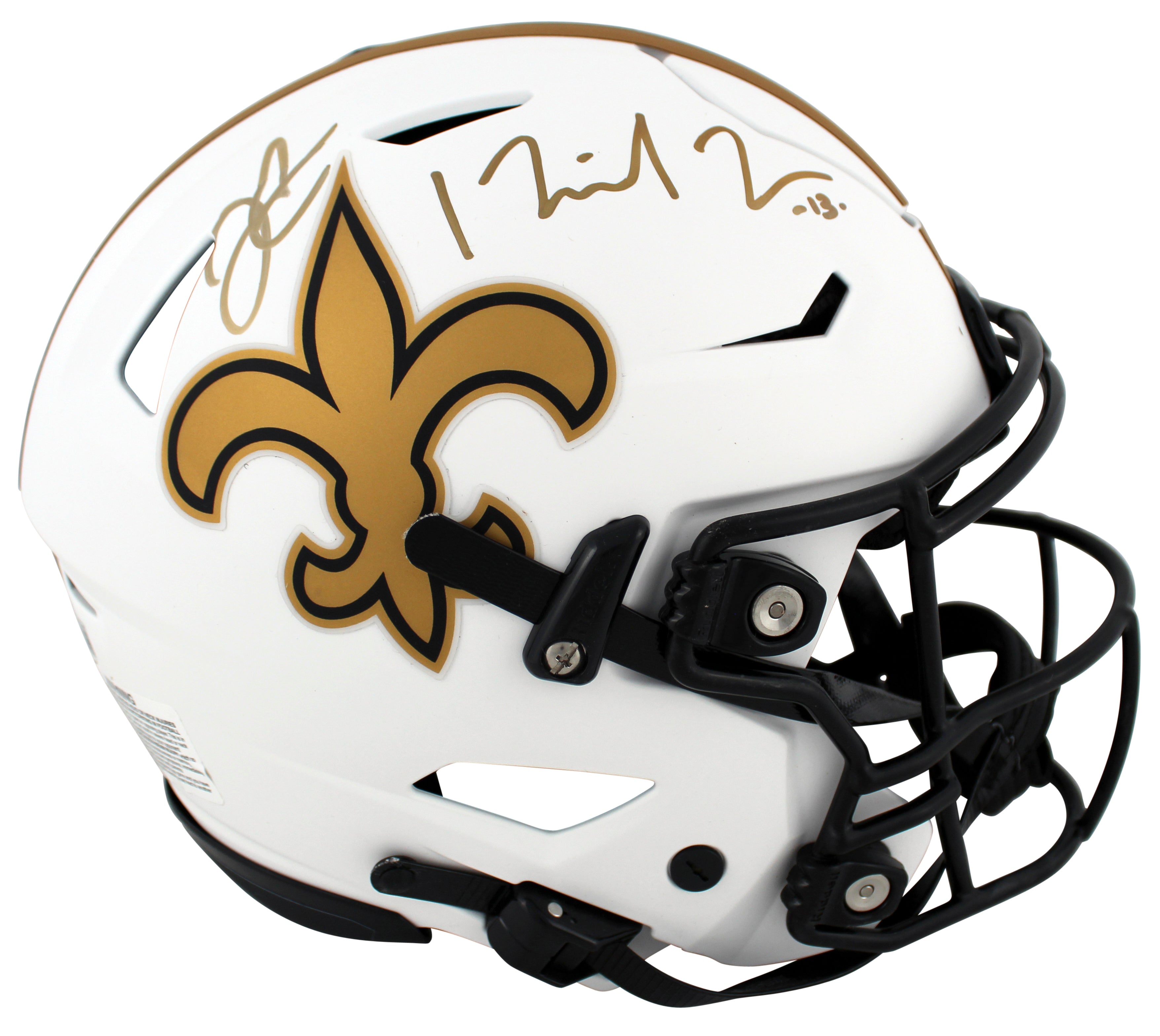 Saints Derek Carr & Michael Thomas Signed Lunar Speed Flex F/S Helmet BAS Wit