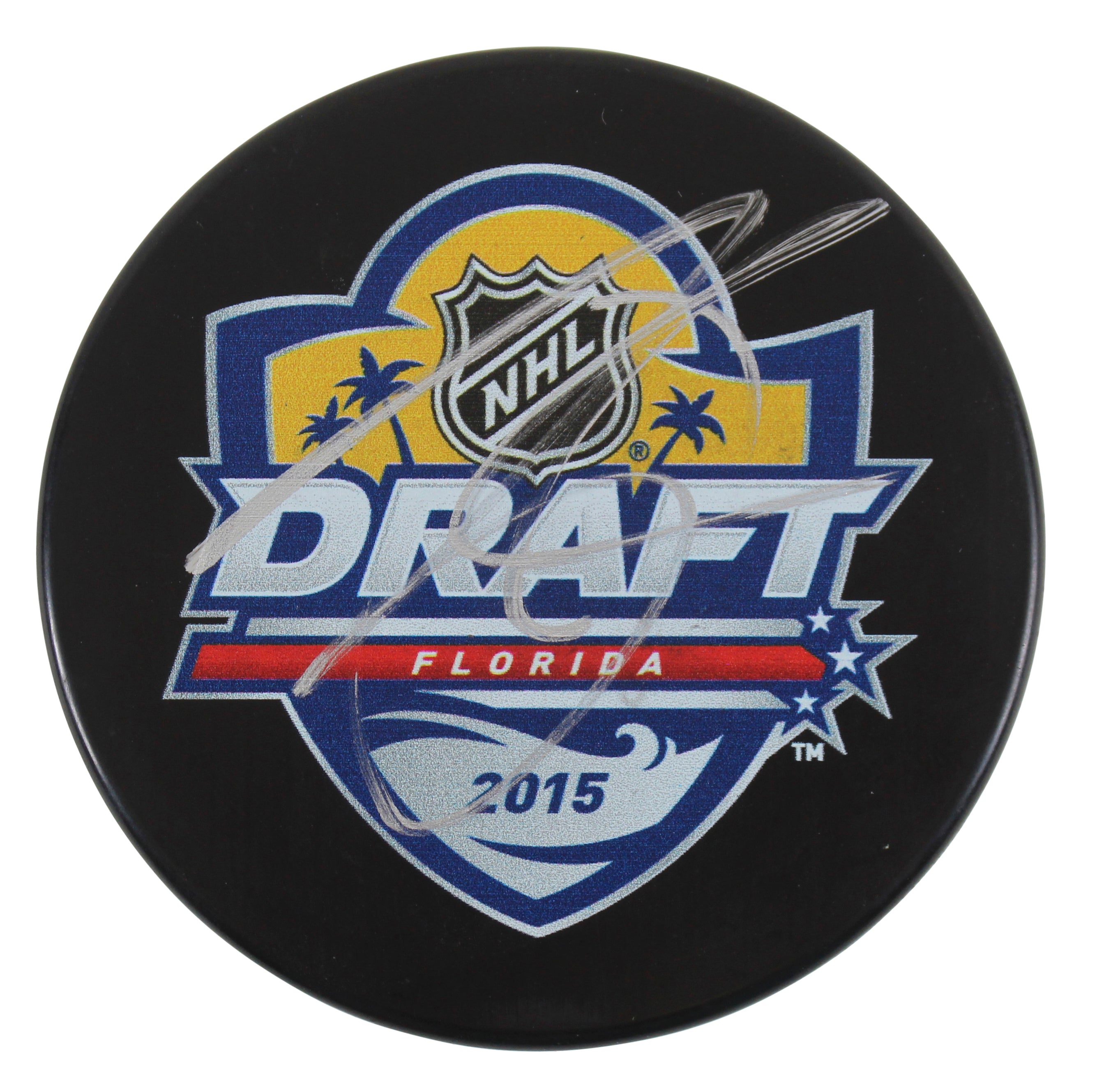 Golden Knights Jack Eichel Signed 2015 Draft Official Hockey Puck BAS #BG82333