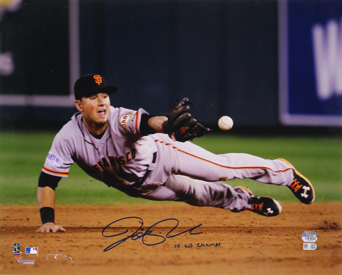 Giants Joe Panik "14 WS Champs" Signed 16x20 Photo MLB & Fanatics COA Damaged
