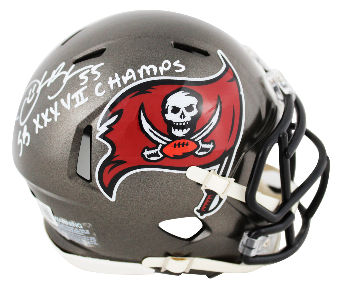 Bucs Derrick Brooks "SB XXXIV Champs" Signed 97-13 TB Speed Mini Helmet BAS Wit