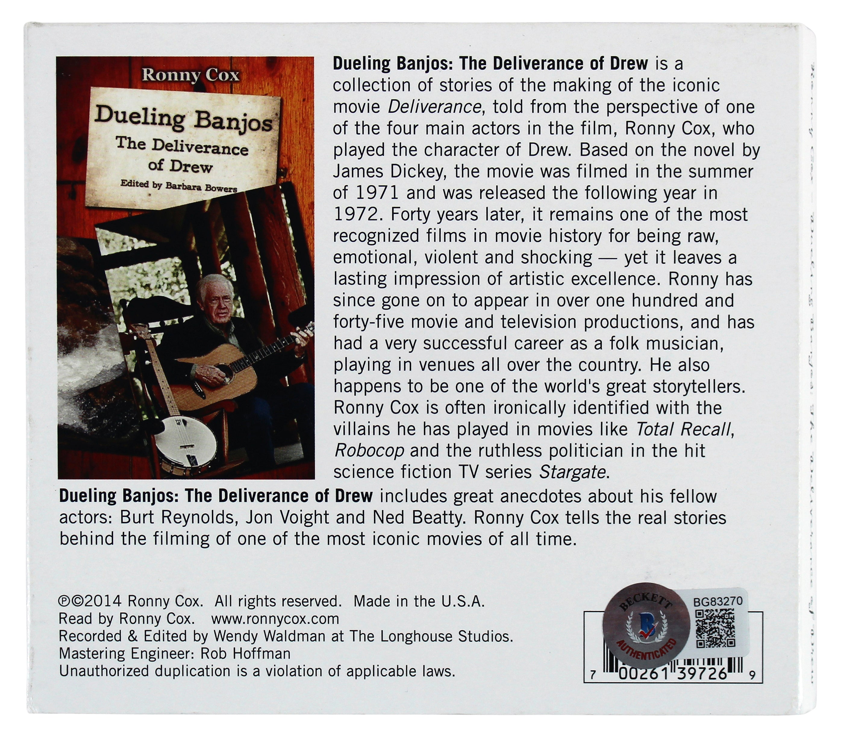 Ronny Cox Signed Dueling Banjos: The Deliverance Of Drew Cd Cover BAS #BG83270