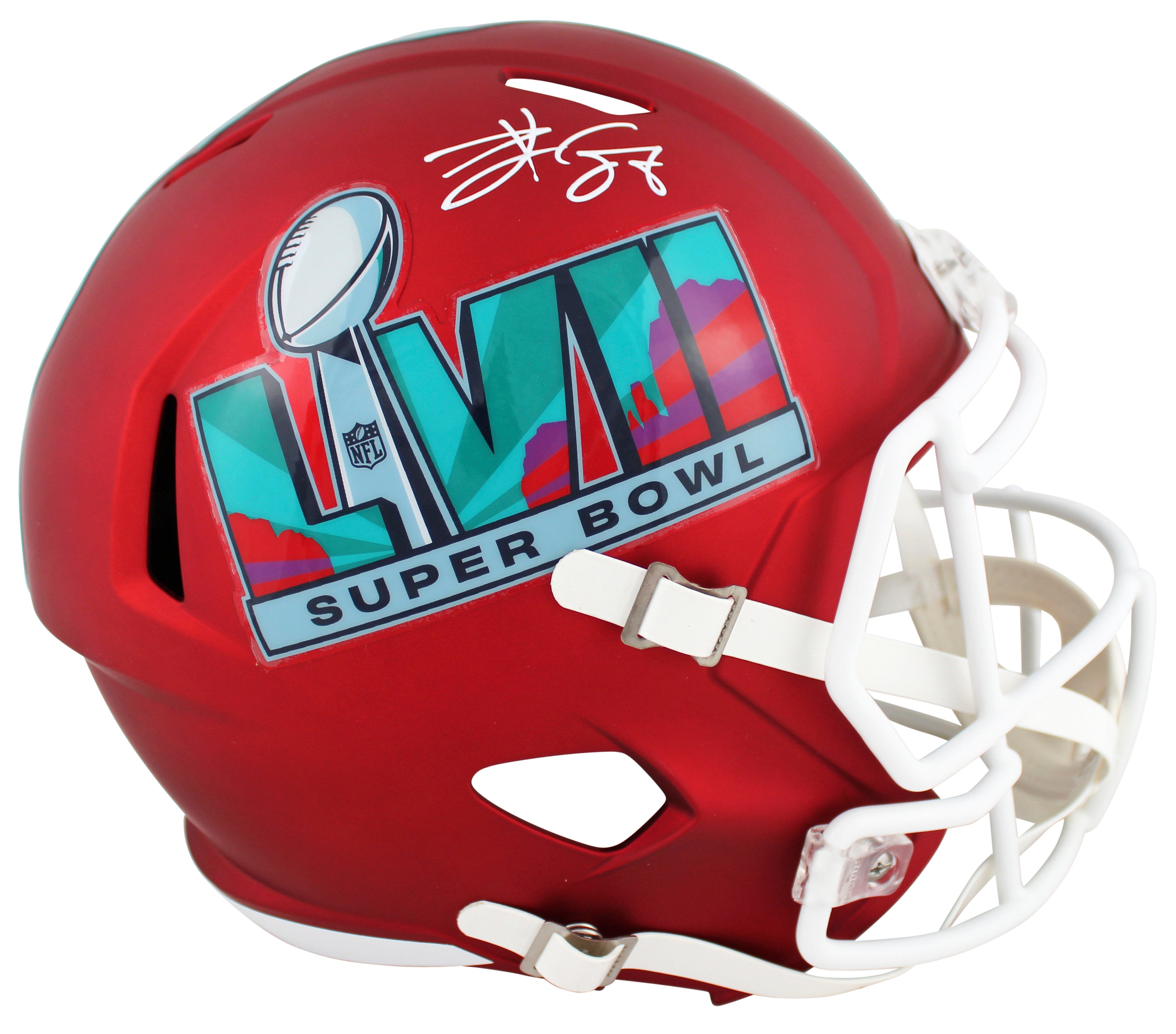 Chiefs Travis Kelce Signed SB LVII Champ Logo Full Size Speed Rep Helmet BAS Wit