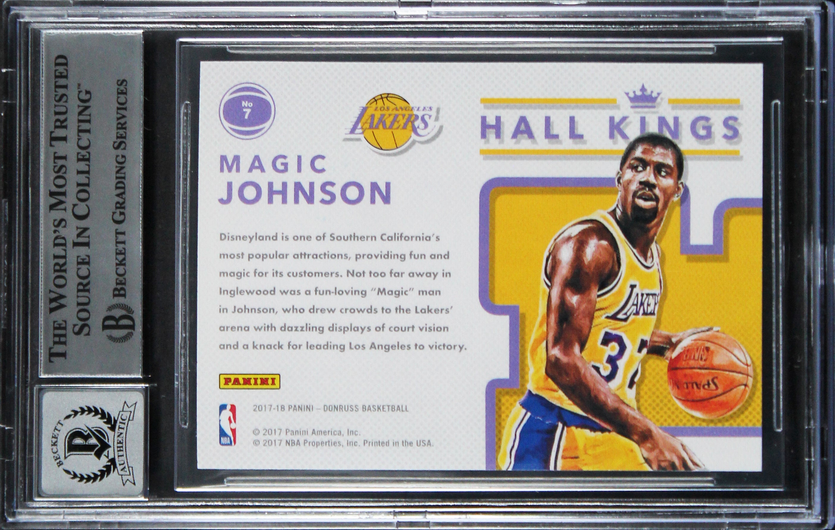 Lakers Magic Johnson Signed 2017 Donruss Hall Kings #7 Card Auto 10! BAS Slab 1