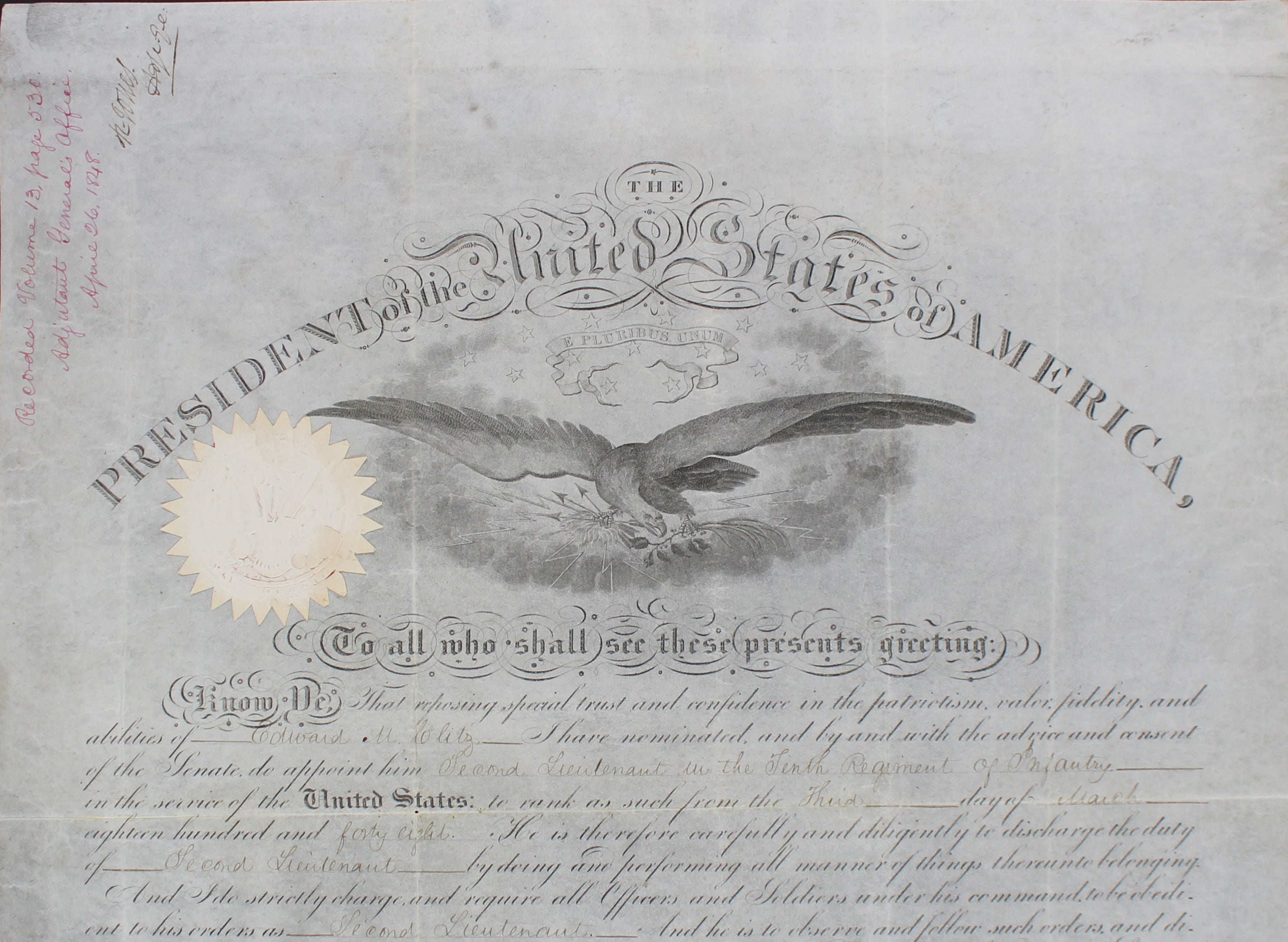 James K. Polk Authentic Signed 14x18.25 1848 Military Appointment BAS #AB14013