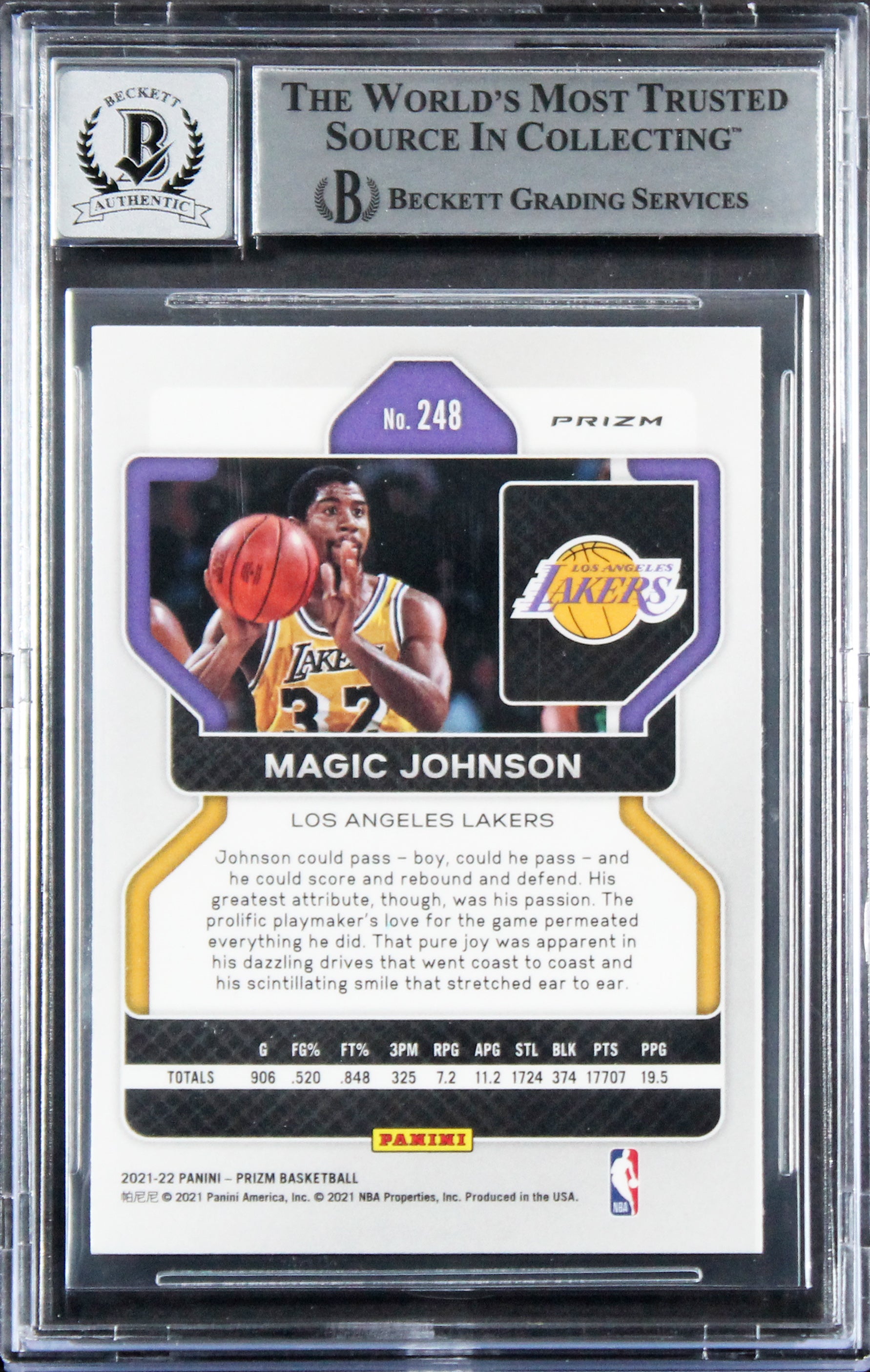 Lakers Magic Johnson Signed 2021 Panini Prizm Orange #248 Card Auto 10! BAS Slab