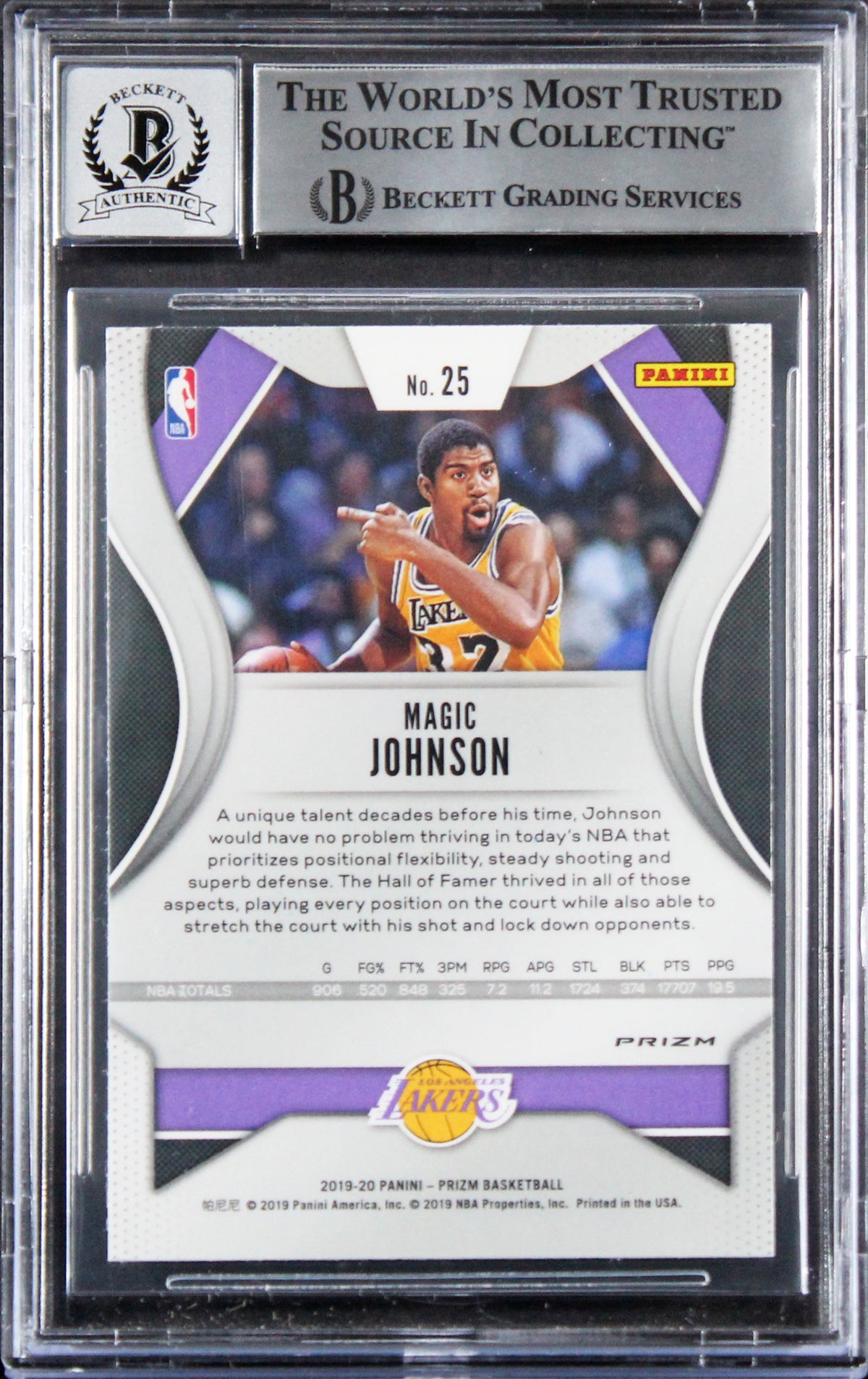 Lakers Magic Johnson Signed 2019 Panini Prizm Pink Ice #25 Card Auto 10 BAS Slab