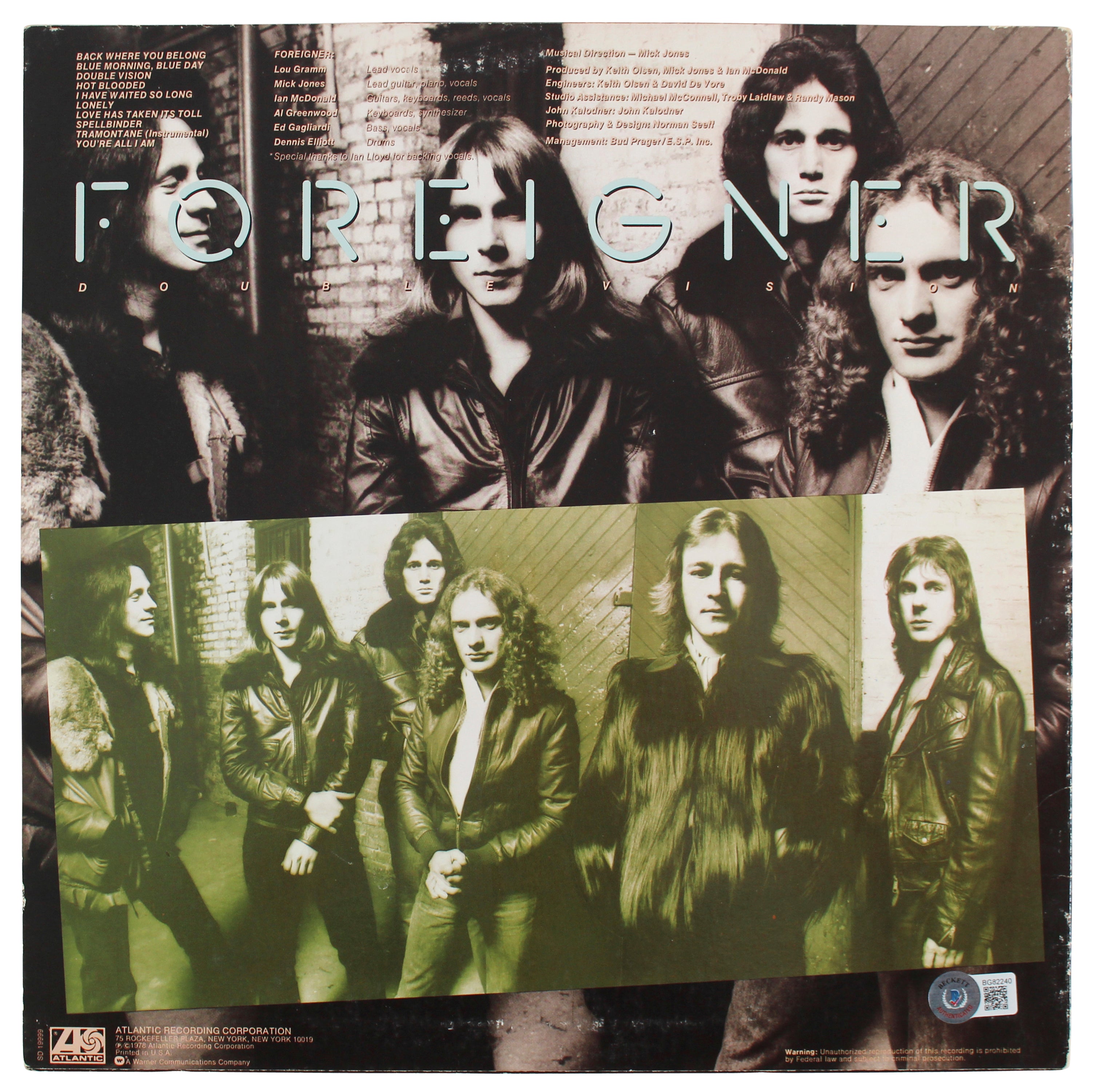 Lou Gramm Foreigner Authentic Signed Double VIsion Album Cover BAS #BG82240