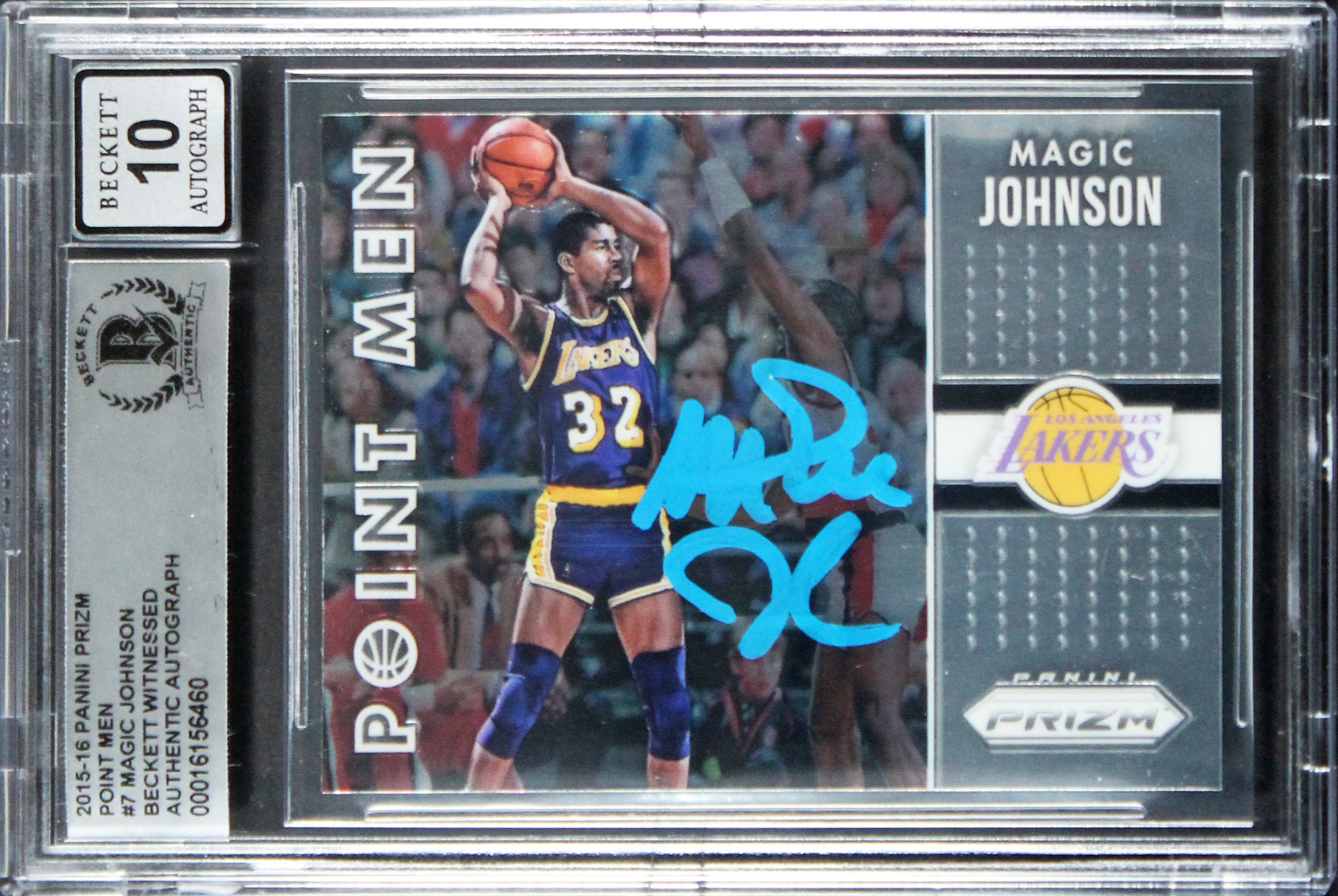 Lakers Magic Johnson Signed 2015 Panini Prizm Point Men #7 Card Auto 10 BAS Slab