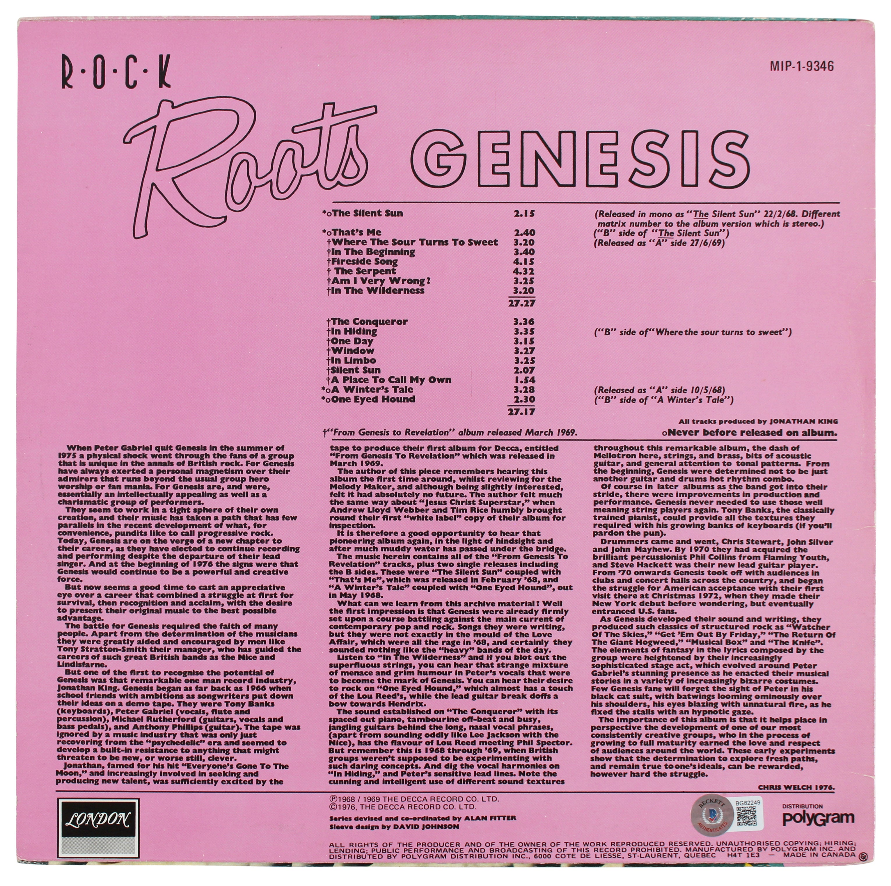 Peter Gabriel Genesis Authentic Signed Roots Album Cover BAS #BG82249