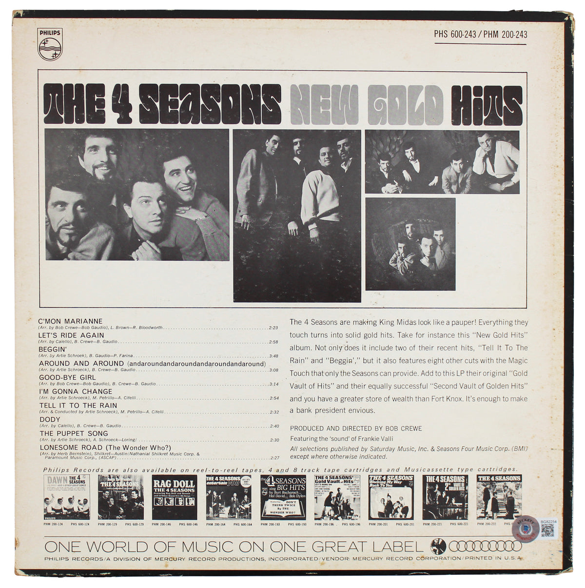 Frankie Valli The 4 Seasons Signed New Gold Hits Album Cover BAS #BG82254