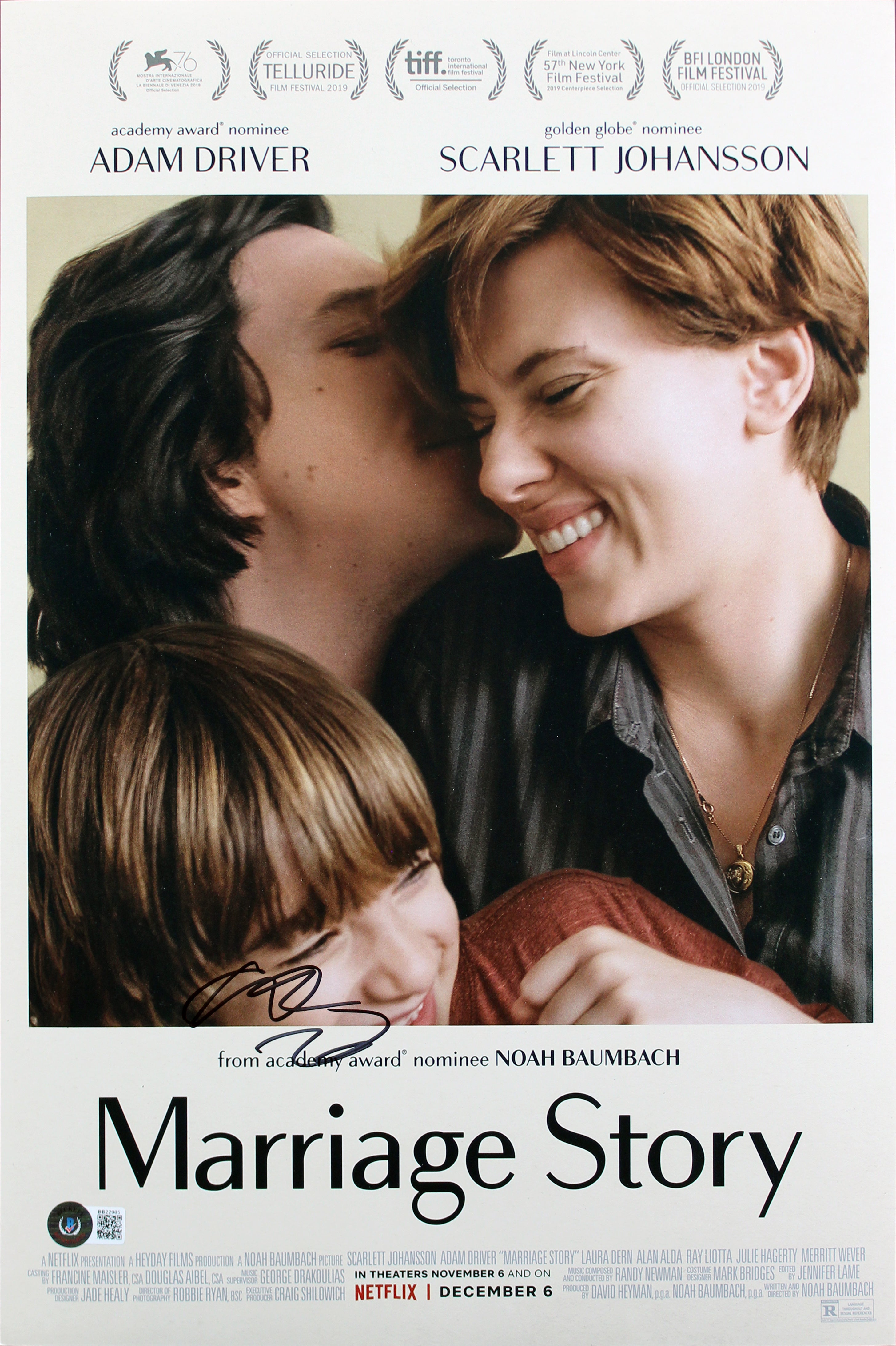 Adam Driver Marriage Story Authentic Signed 12x18 Photo Autographed BAS #BB22905