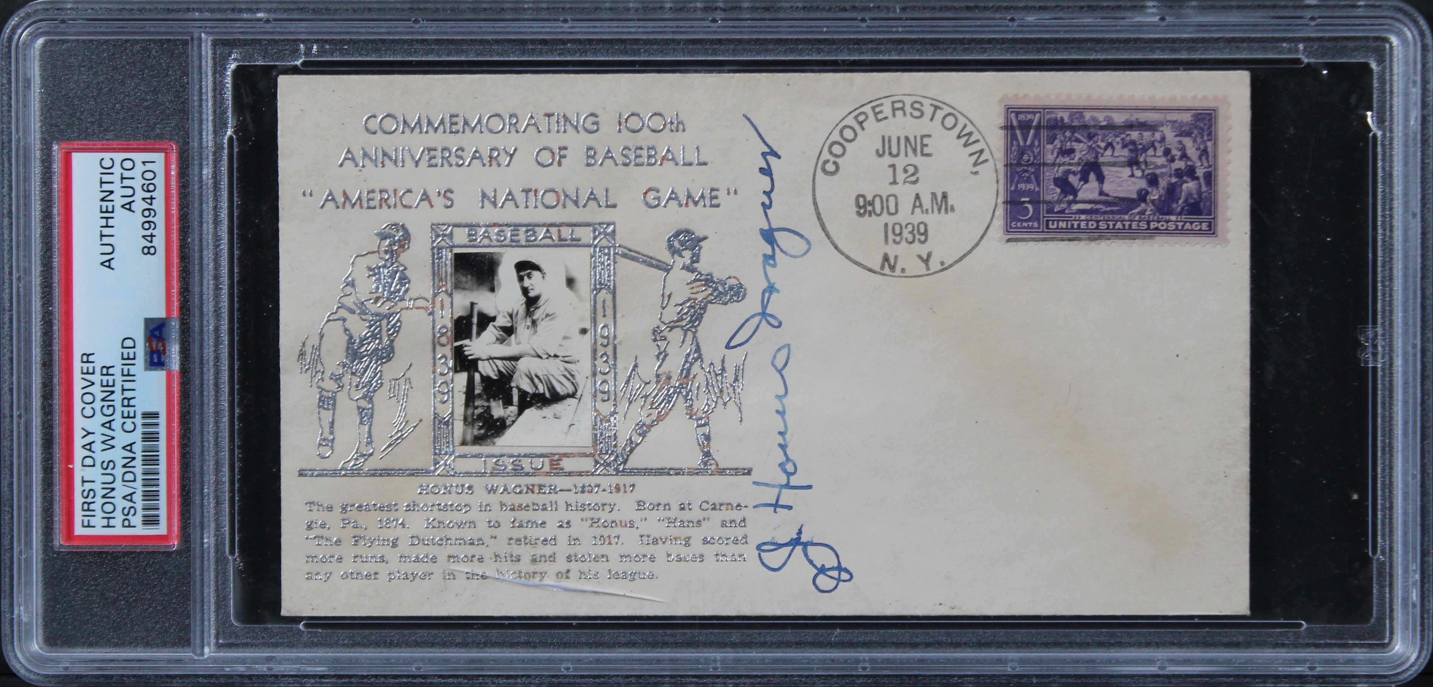 Pirates Honus Wagner Signed Baseball's 100th An 1939 First Day Cover PSA Slabbed