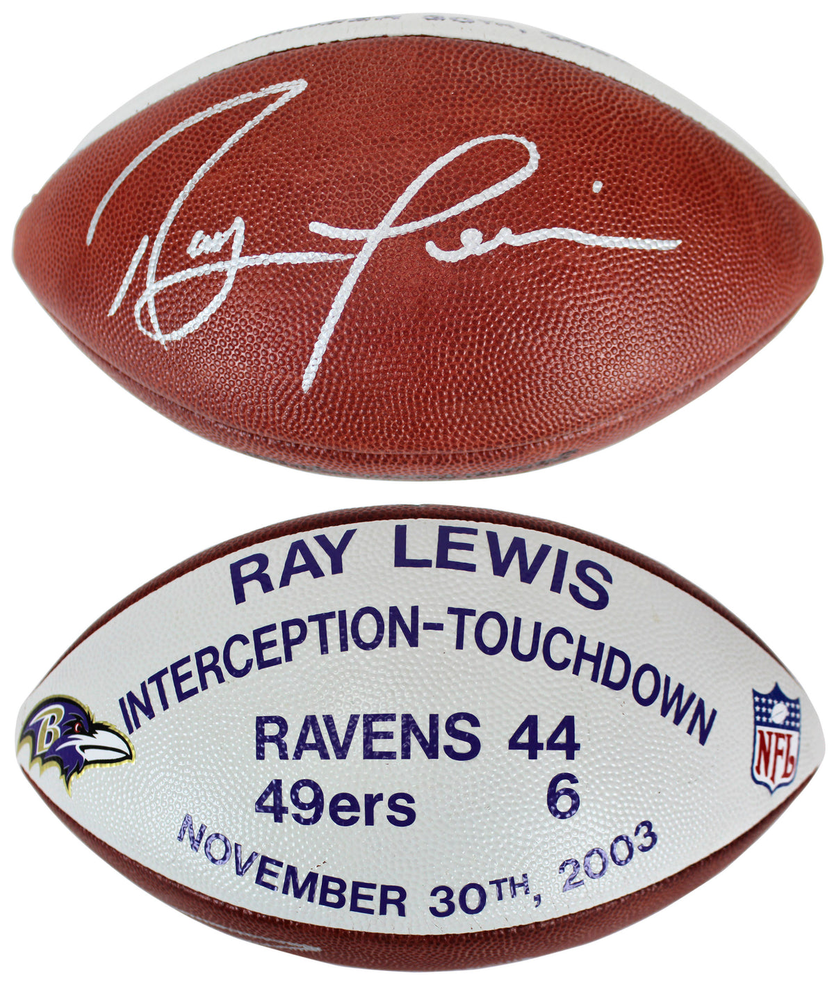 Ravens Ray Lewis Signed 11-30-2003 Game Used Official Nfl Football BAS Witnessed