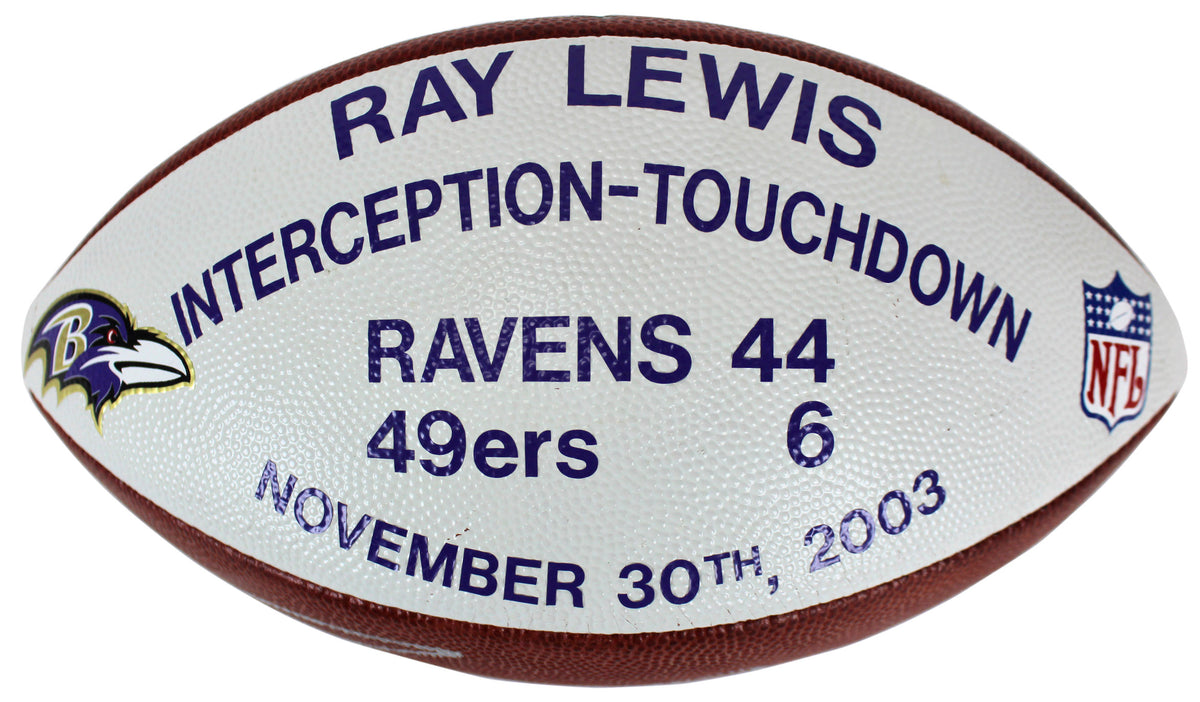 Ravens Ray Lewis Signed 11-30-2003 Game Used Official Nfl Football BAS Witnessed