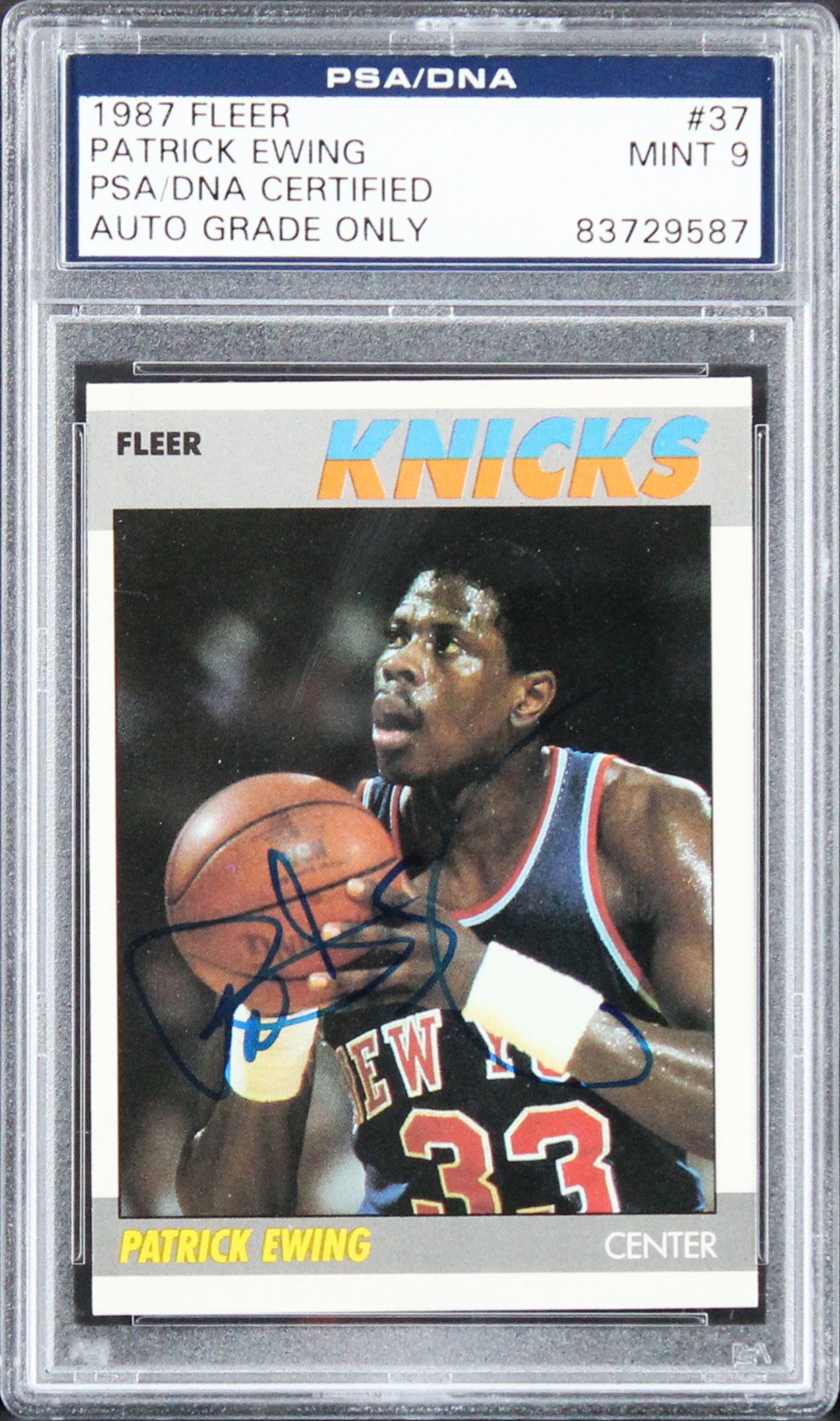 Knicks Patrick Ewing Authentic Signed 1987 Fleer #37 Card Auto 9! PSA Slabbed