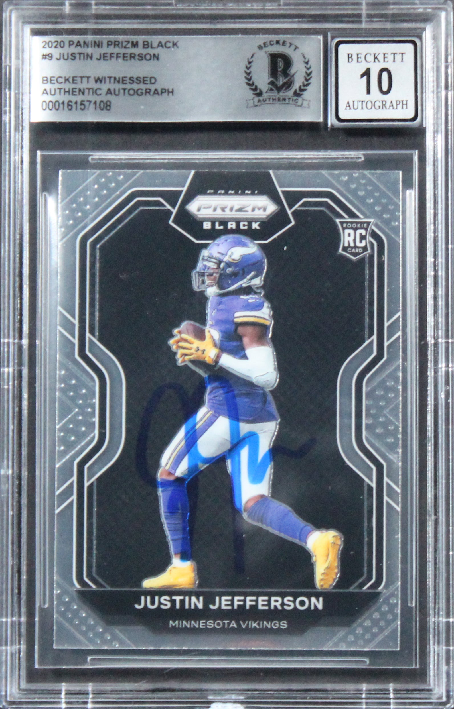 Vikings Justin Jefferson Signed 2020 Panini Prizm Black #9 RC Auto 10! BAS Slab