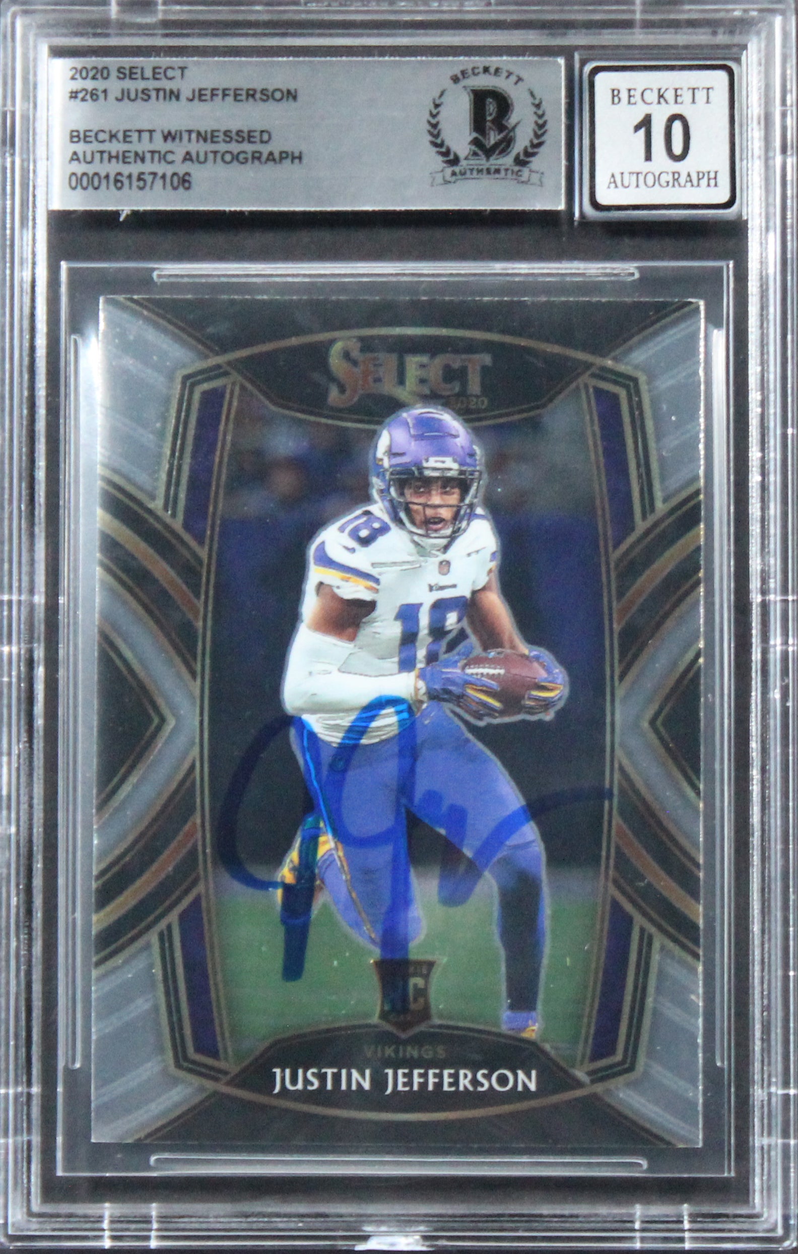 Vikings Justin Jefferson Signed 2020 Select #261 Rookie Card Auto 10! BAS Slab