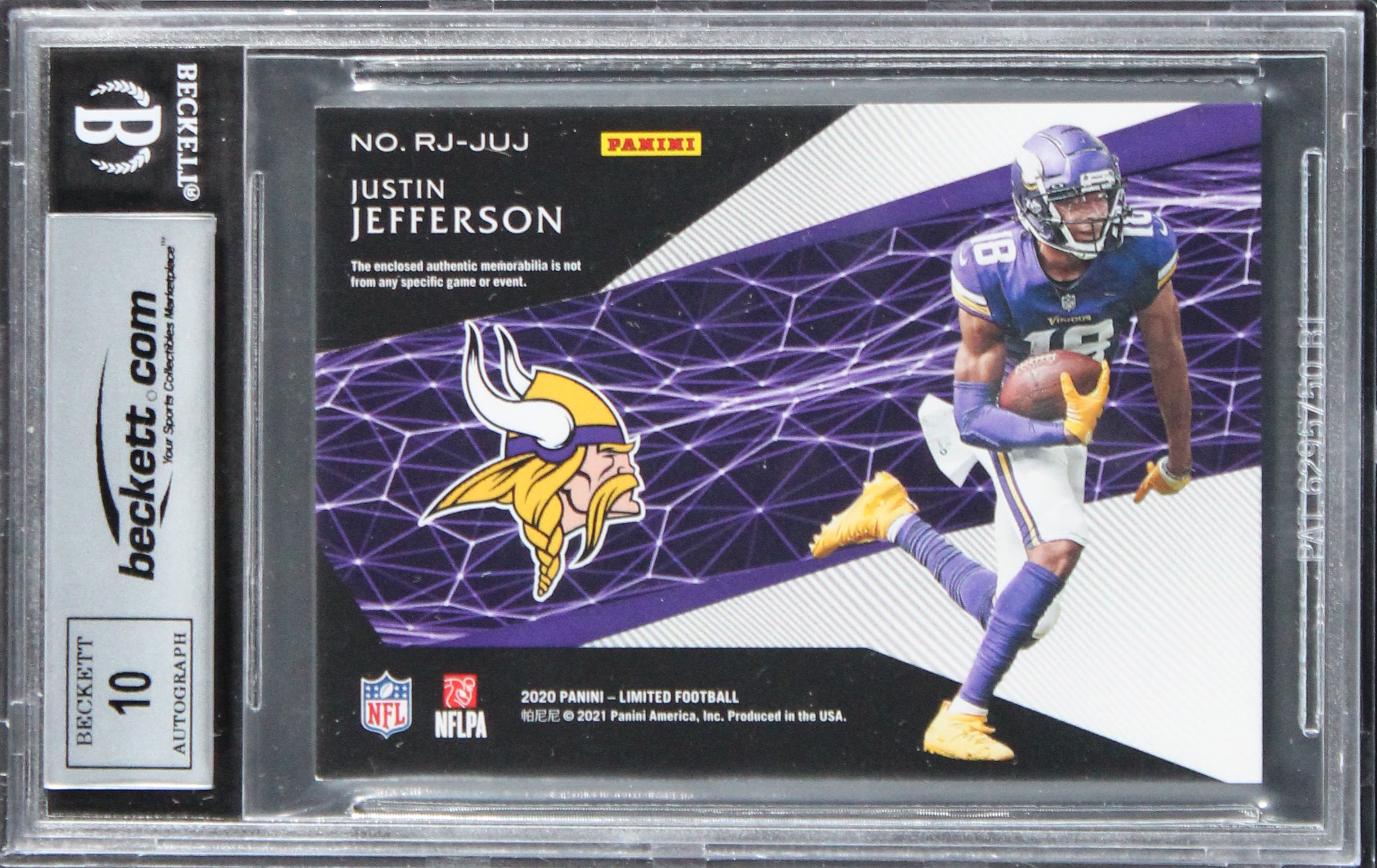 Vikings Justin Jefferson Signed 2020 Limited #16 #067/199 RC Auto 10! BAS Slab