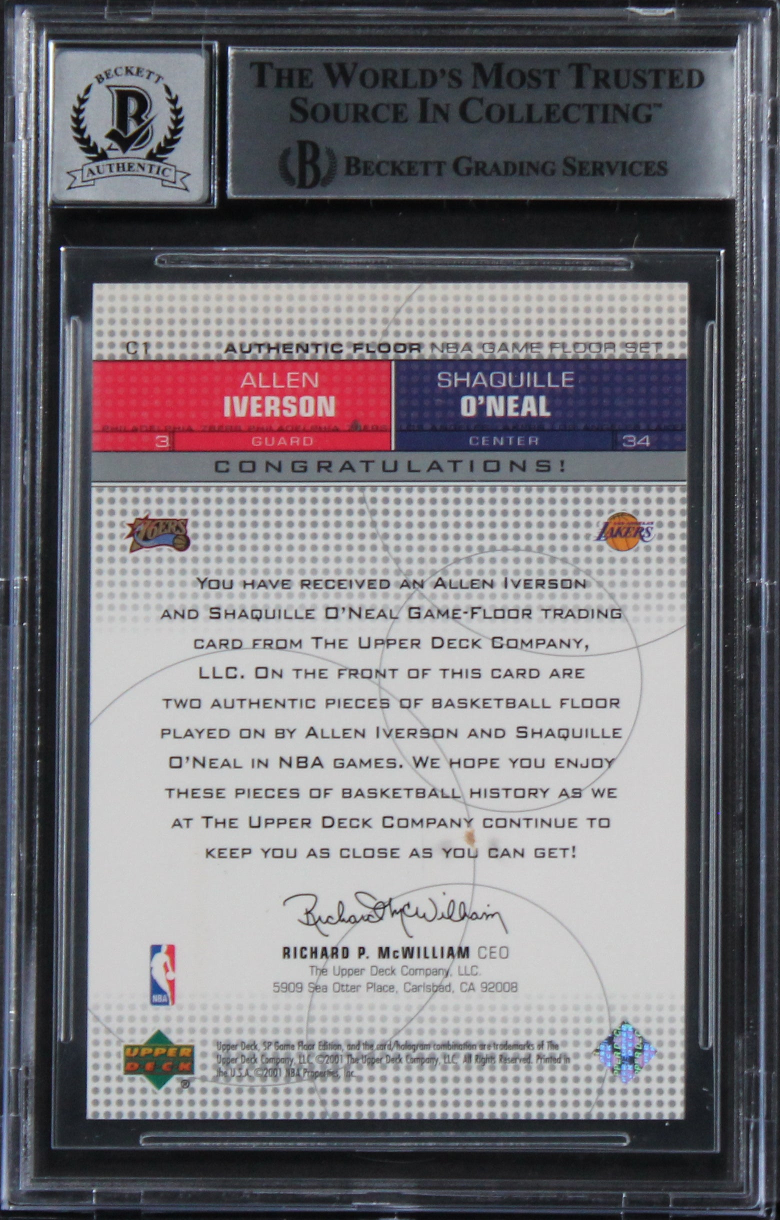 O'Neal & Iverson Signed 2000 SP Game Floor Combos #C1 Card Auto 10! BAS Slab 1