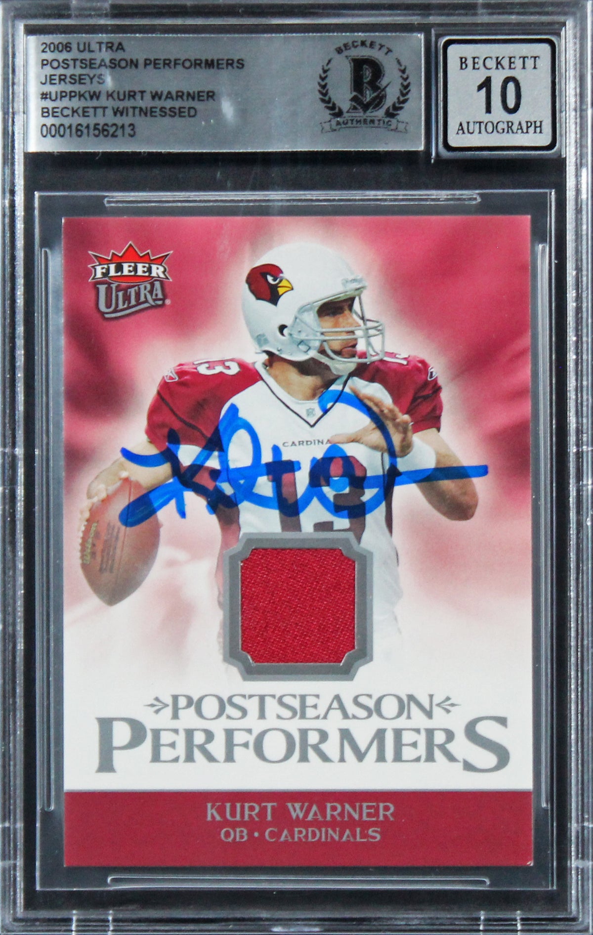 Cardinals Kurt Warner Signed 2006 Ultra PPJ #UPPKW Card Auto 10! BAS Slabbed