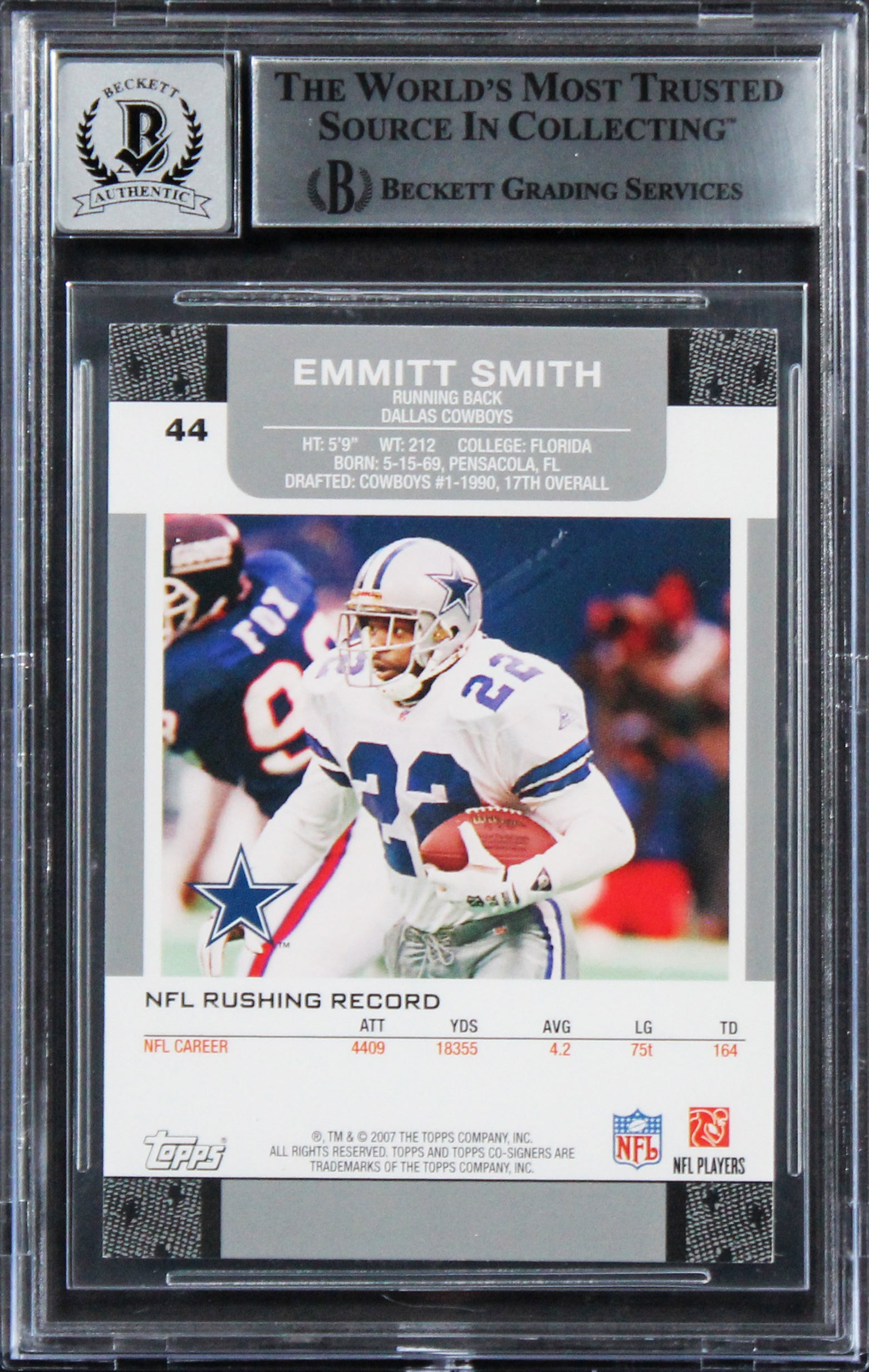 Cowboys Emmitt Smith Signed 2007 Topps Co-Signers #44 Card Auto 10! BAS Slabbed
