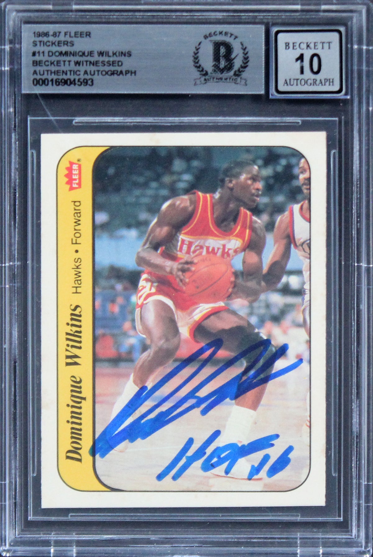 Hawks Dominique Wilkins HOF Signed 1986 Fleer Stickers #11 RC Auto 10 BAS Slab 2