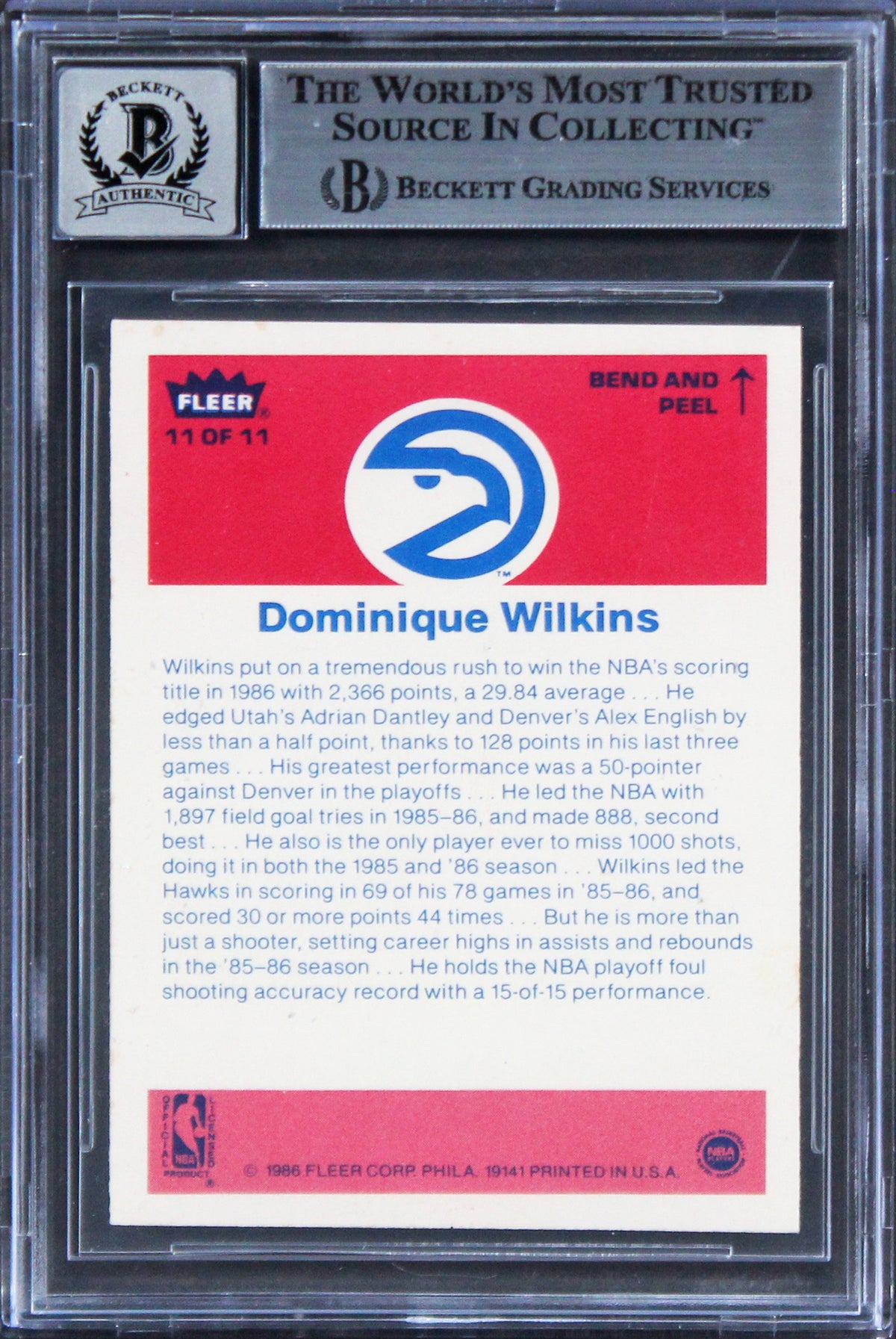 Hawks Dominique Wilkins HOF Signed 1986 Fleer Stickers #11 RC Auto 10 BAS Slab 2