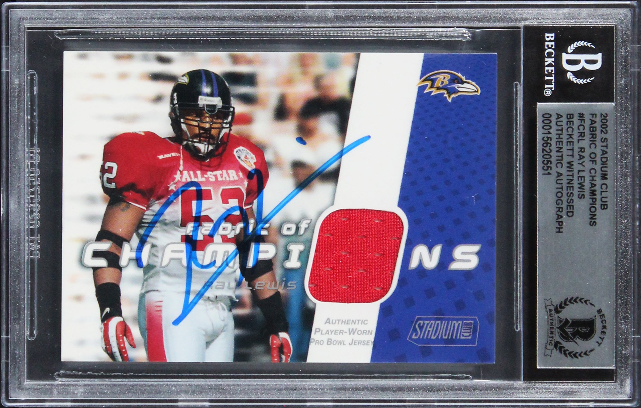 Ravens Ray Lewis Signed 2002 Stadium Club FOC #FCRL #183/1499 Card BAS Slabbed