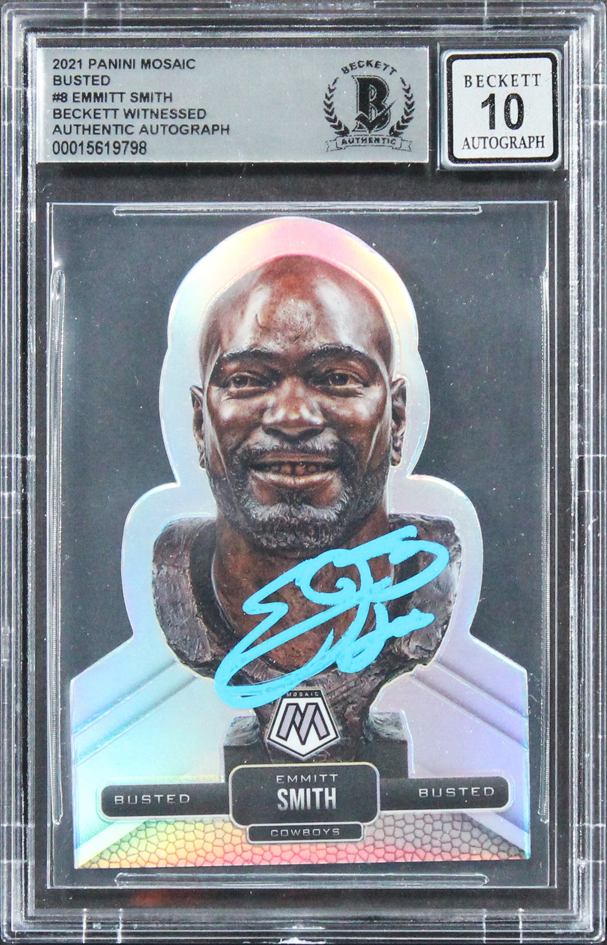 Cowboys Emmitt Smith Signed 2021 Panini Mosaic Busted #8 Card Auto 10! BAS Slab