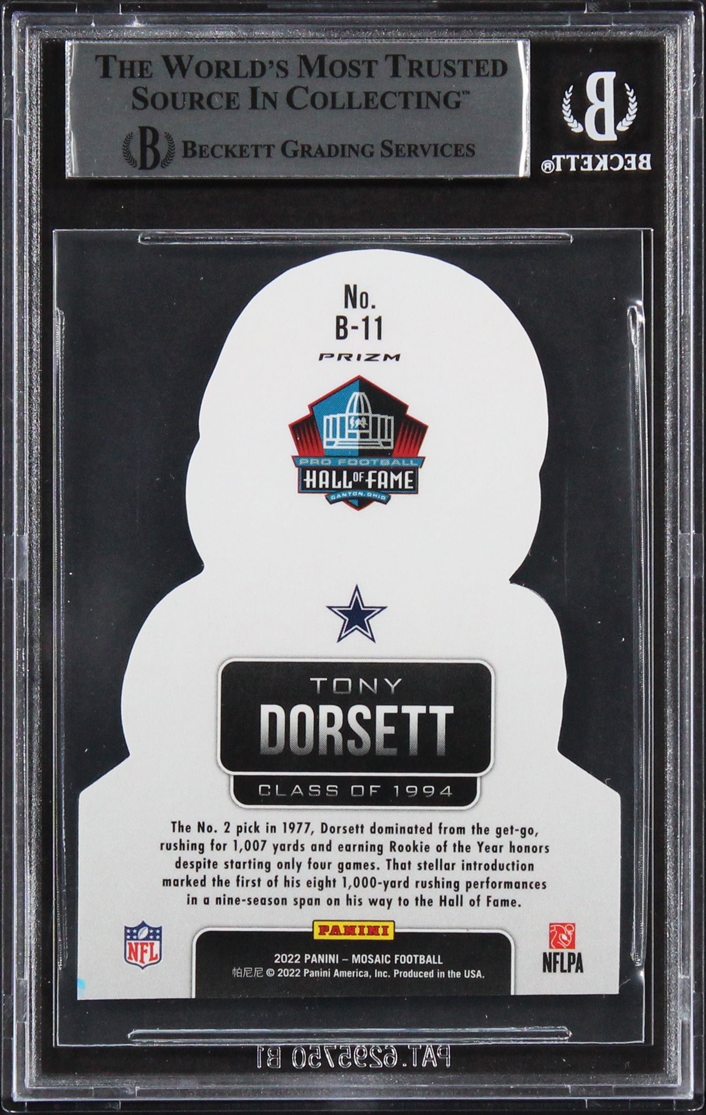 Cowboys Tony Dorsett Signed 2022 Panini Mosaic Busted #11 Card BAS Slabbed