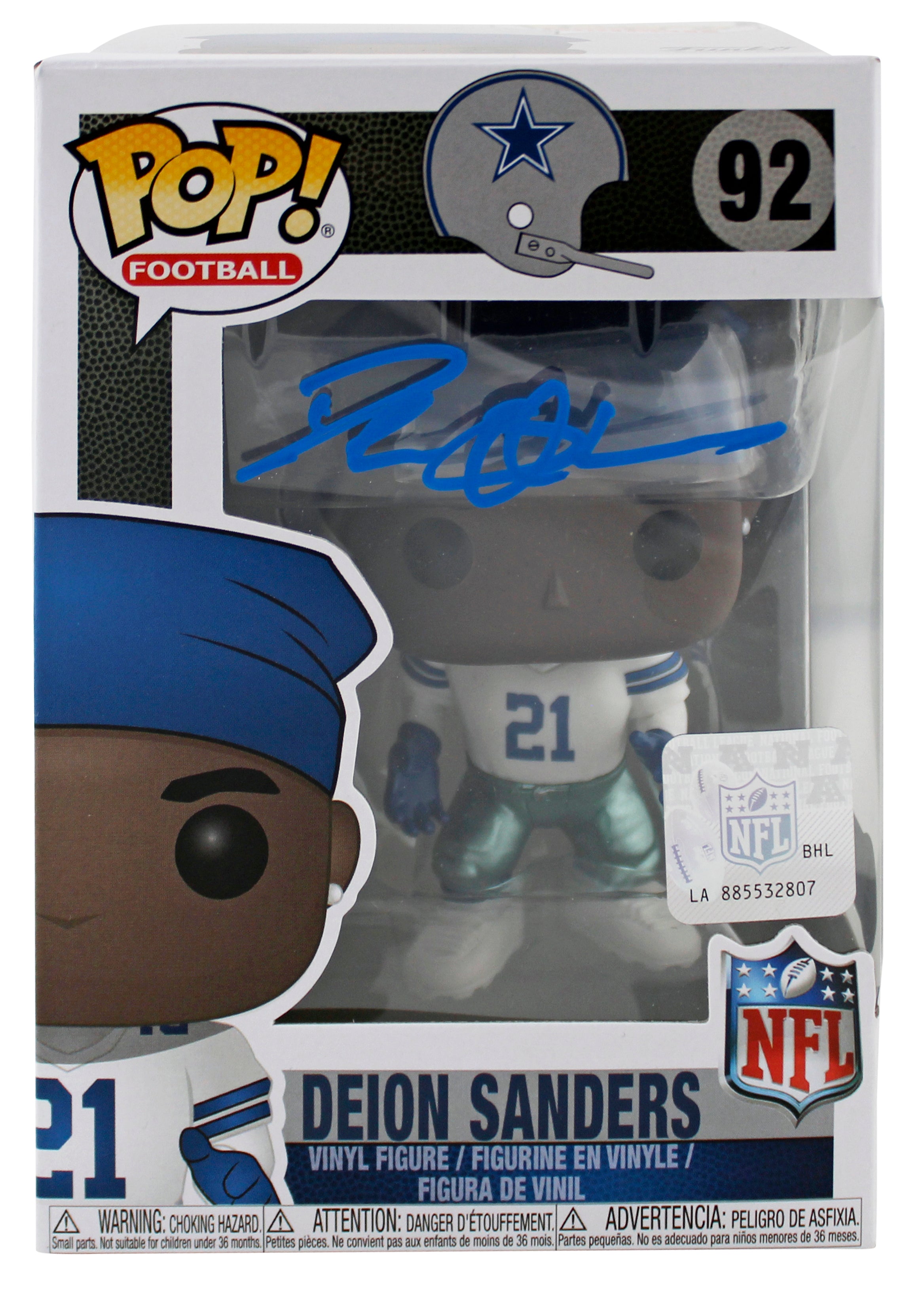 Cowboys Deion Sanders Signed Funko Pop Vinyl Figure w/ Blue Sig BAS Witnessed