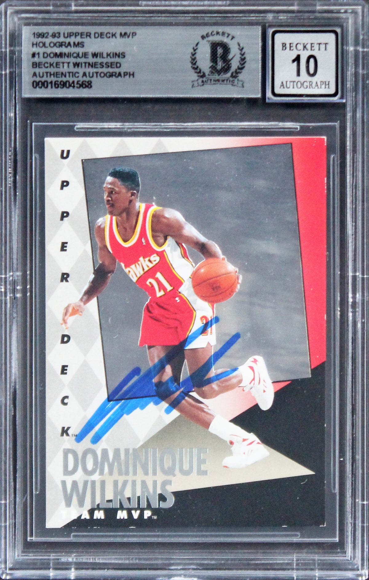 Hawks Dominique Wilkins Signed 1992 UD MVP Holograms #1 Card Auto 10! BAS Slab