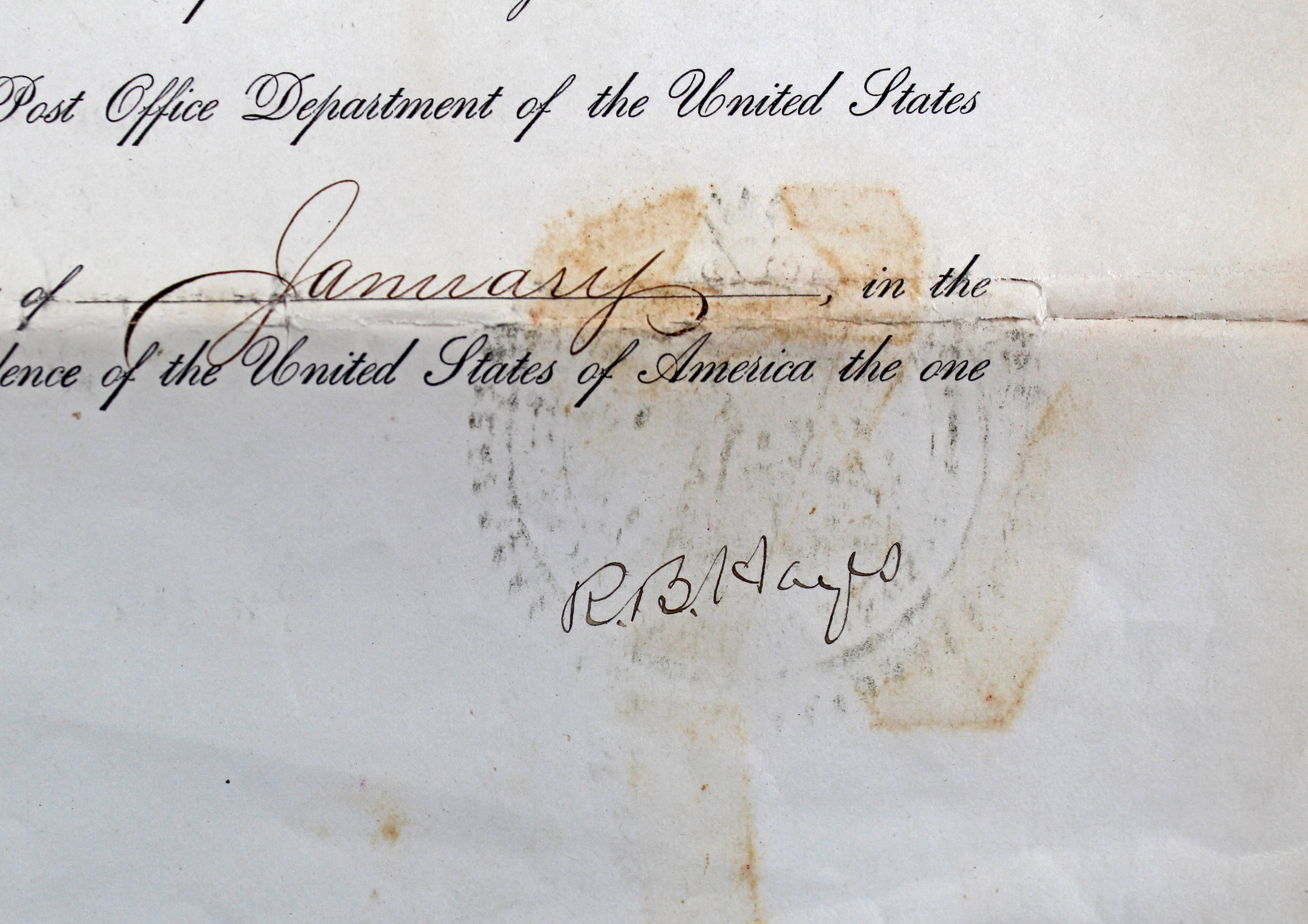 Rutherford B. Hayes Authentic Signed 14x17 1878 Postmaster Appointment BAS