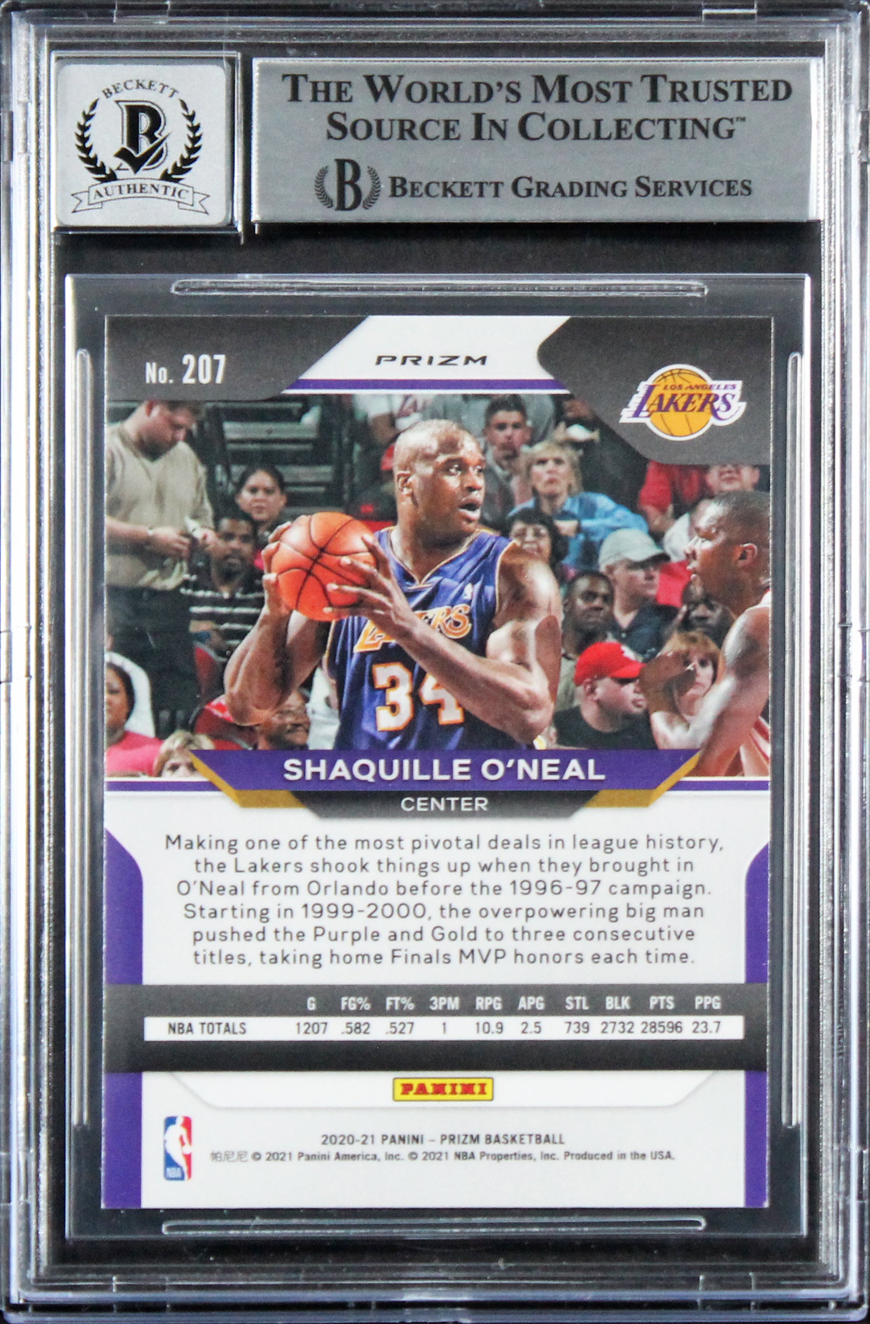 Lakers Shaquille O'Neal Signed 2020 Panini Prizm RW #207 Card Auto 10! BAS Slab