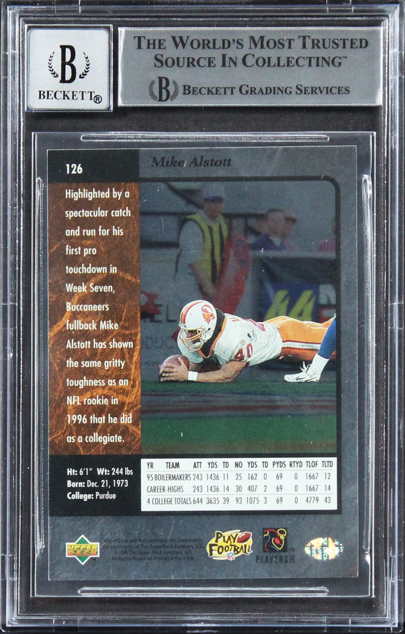Bucs Mike Alstott "XXXVII Champs!" Signed 1996 SP #126 RC Card Auto 10! BAS Slab