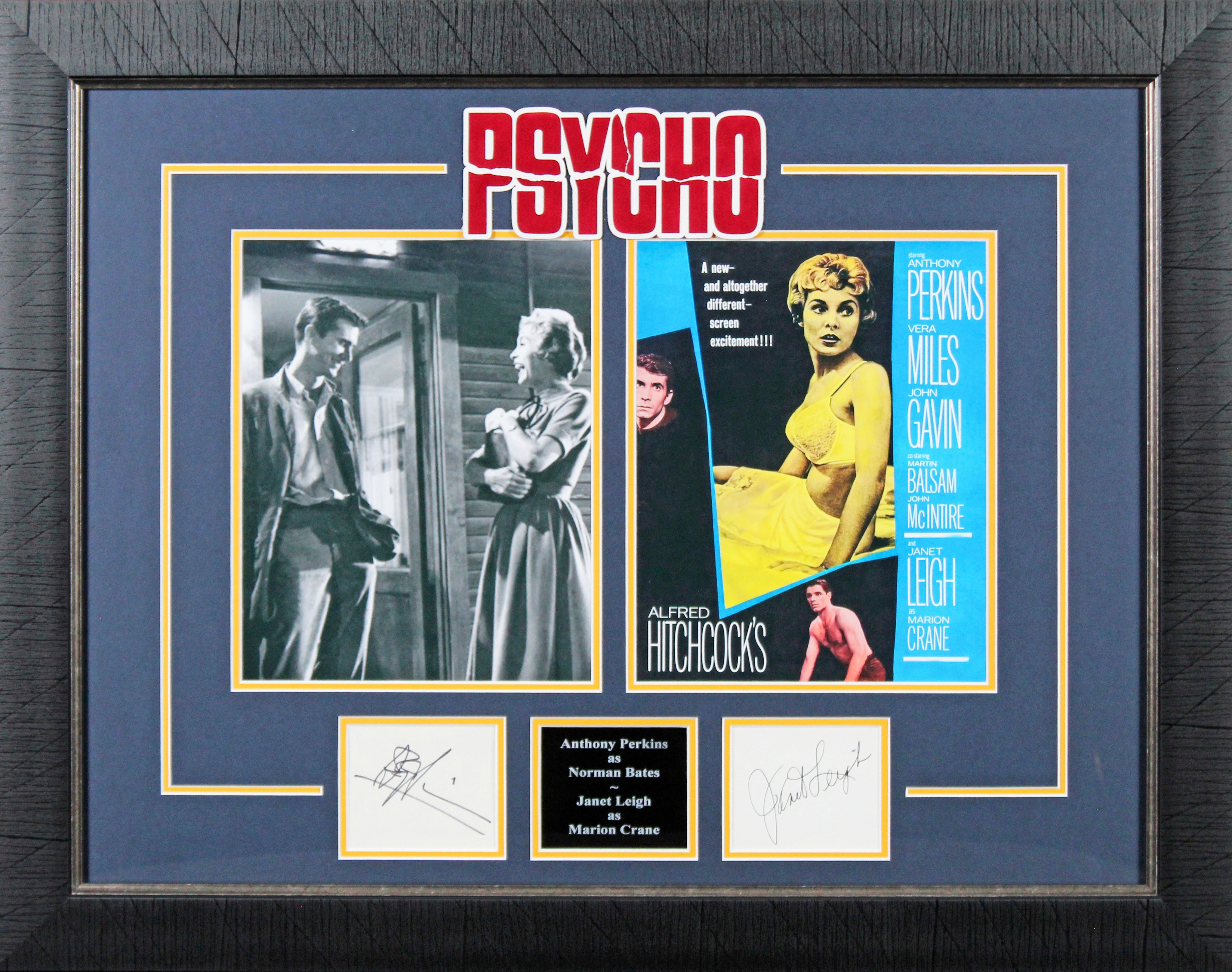 Janet Leigh & Anthony Perkins Psycho Signed 3x5 Index Card Framed Display BAS