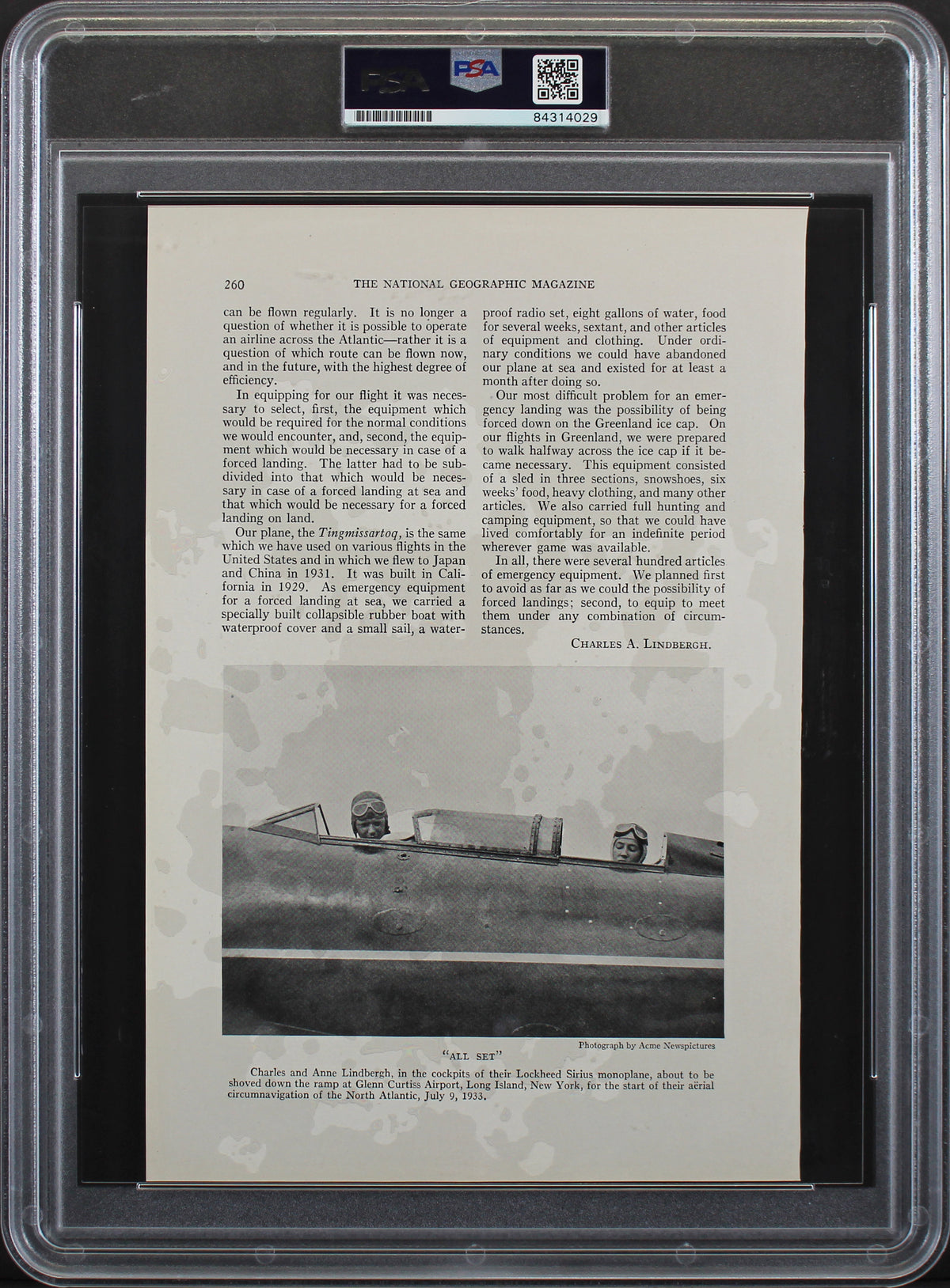 Charles Lindbergh & Anne Morrow Lindbergh Signed 1934 Magazine Page PSA Slabbed
